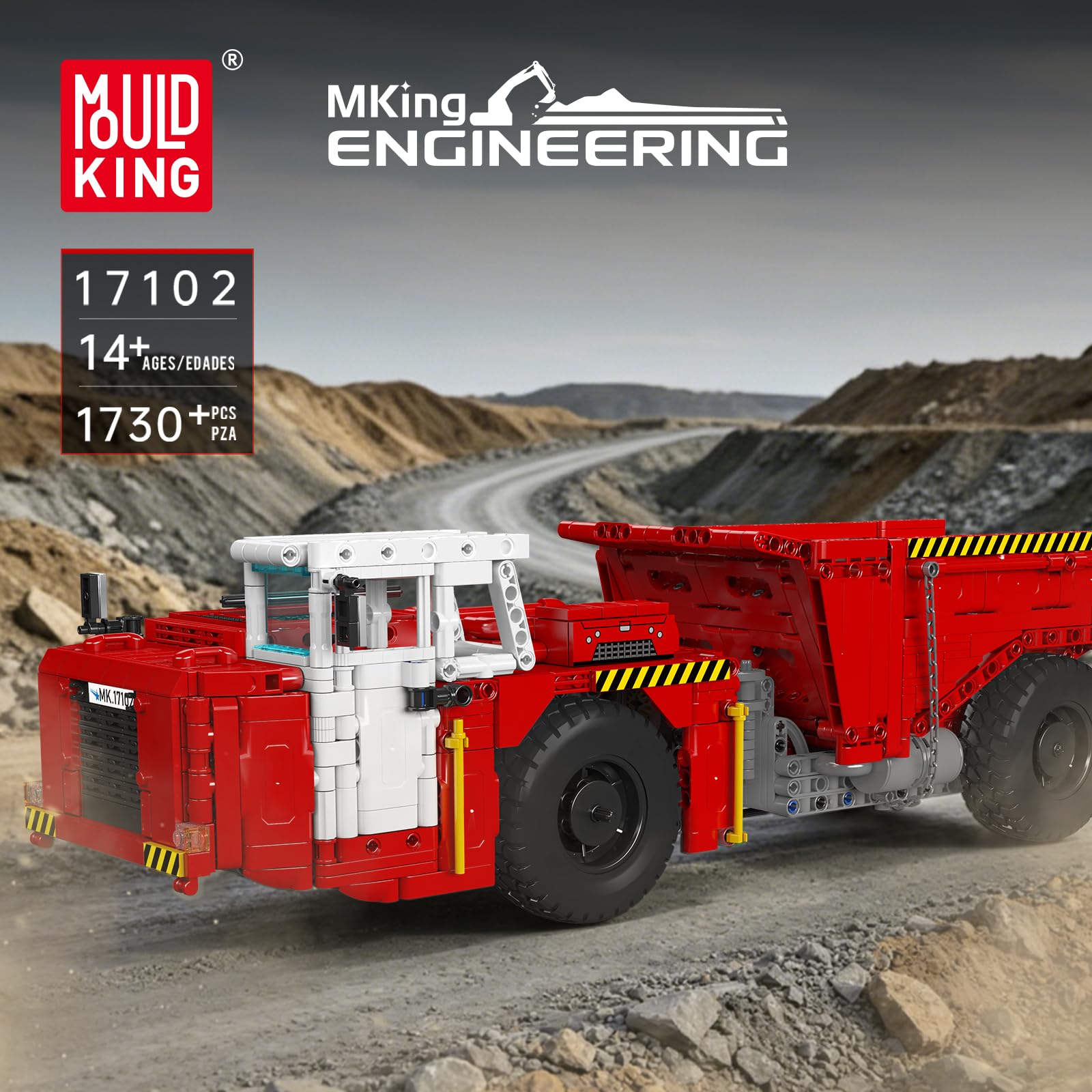 Mould King 17102 Technik Bergbau-Selbstentlader Baustein-Modell | MOC Elektrisch ferngesteuertes Baumaschinen-Bauset | APP Minen-Transport-LKW Technologie Klemmbausteine Bausatz（1730+ Teile）