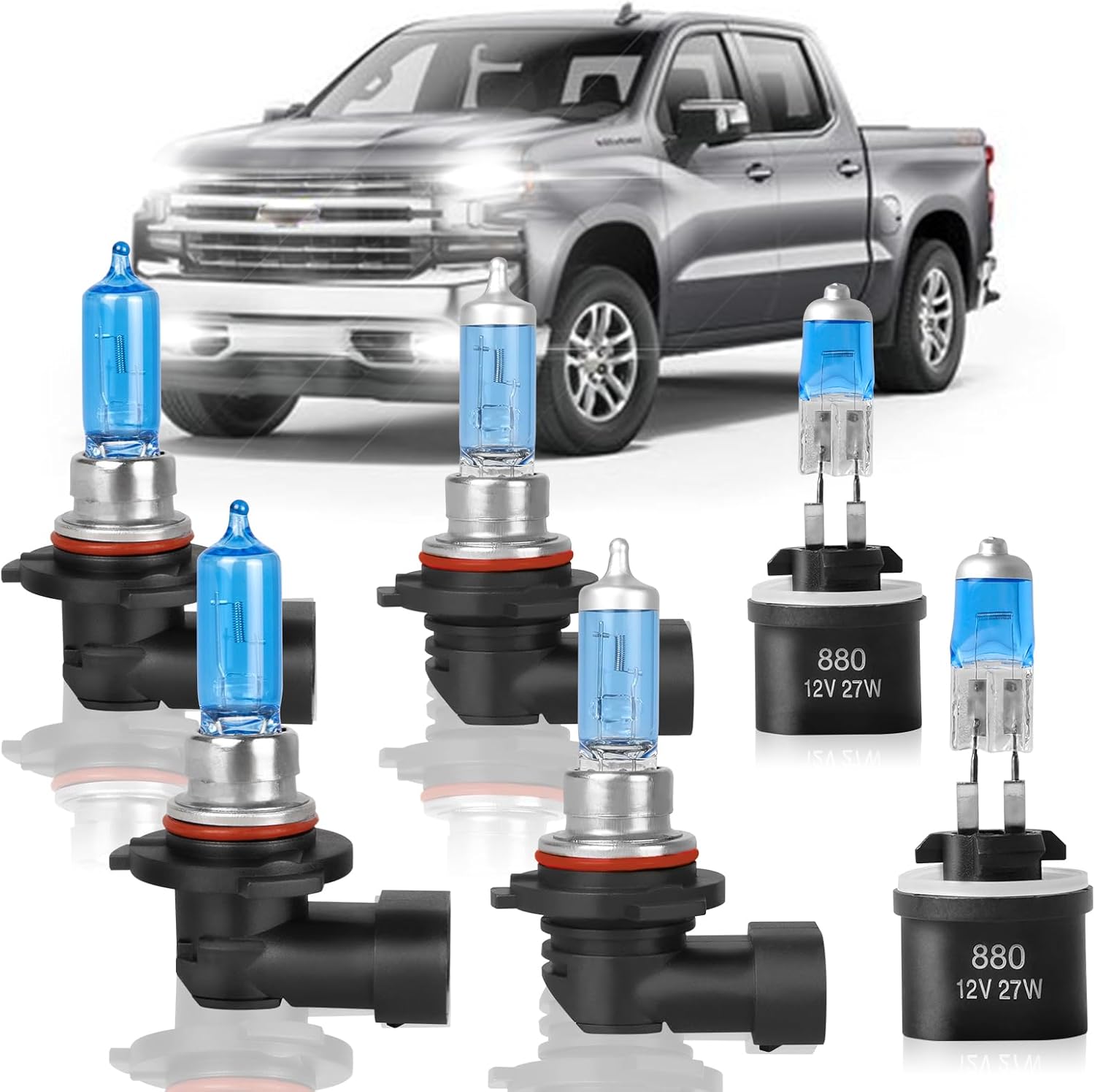 Fit for 2003 2004 2005 2006 Chevy Silverado 1500 2500 3500 High Performance Halogen Headlight Bulbs,9005 High Beam + 9006 Low Beam + 9145 Fog Light Replacement Bulb Kit,Pack of 6