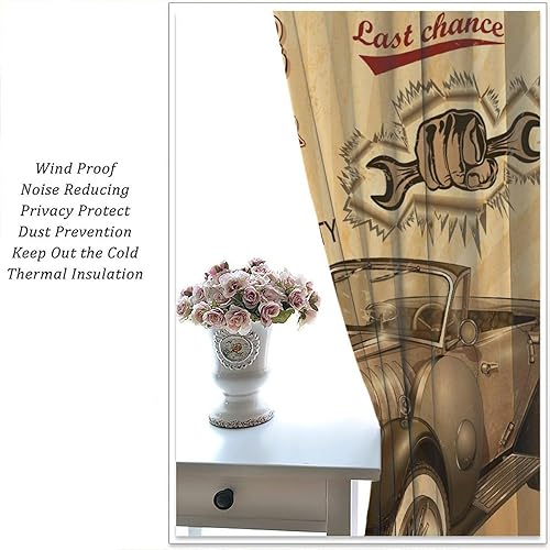 Miniatura 5 de Vintage Car Curtains Retro Style Garage Poster Route 66 Old Classic Car Theme Art Pattern Print Boys Man Teens Bedroom Living Room Rod Pocket Window