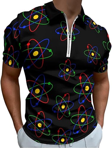 Miniatura 1 de Science Atom Logo Men's Short Sleeve Polo Shirts Casual Zippered Golf Shirt Slim Fit T-Shirt Tops