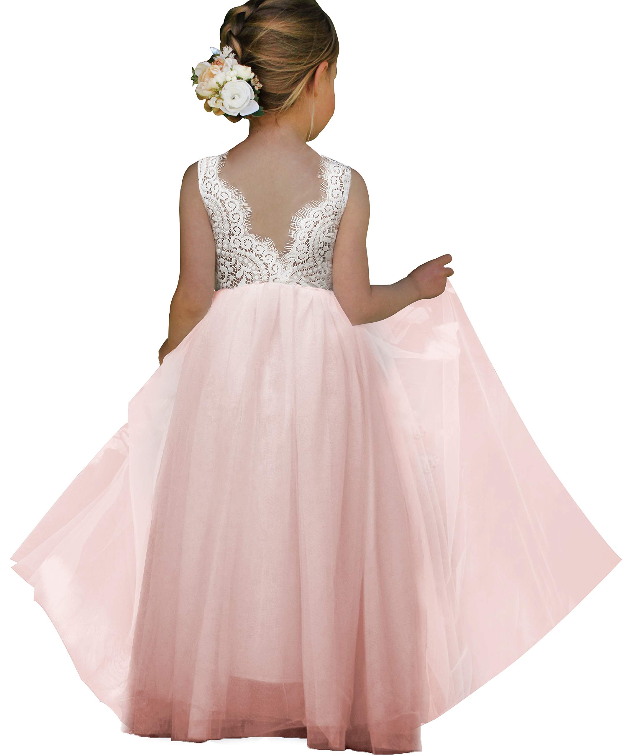 Topmaker Flower Girl Dress for Toddler Baby Girls,Lace Tulle Dress for Wedding,Birthday Party,Photoshoot,Special Occasion