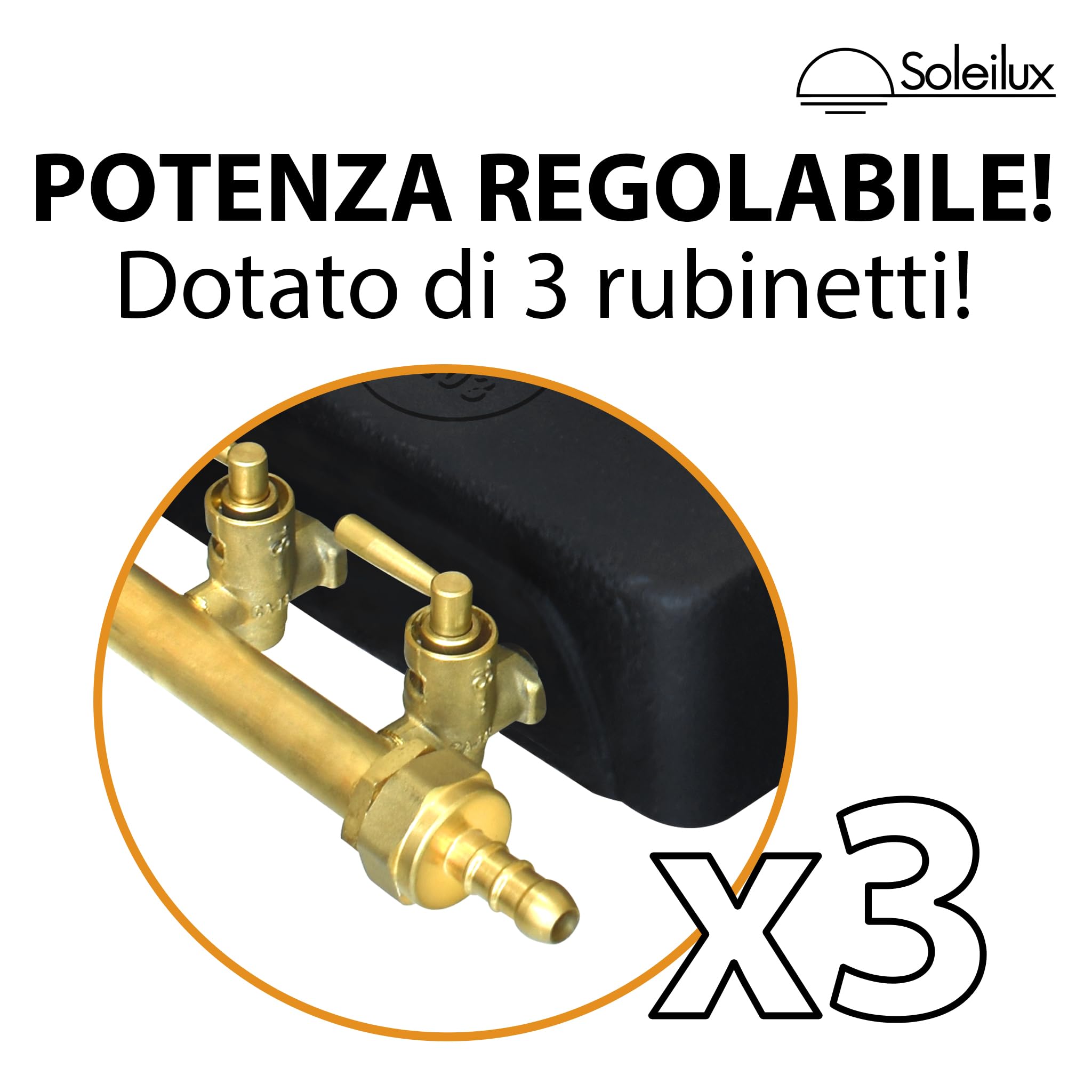 Fornellone Fornello a gas gpl in Ghisa 3 rubinetti e 4 piedi con fiamma regolabile e tripla corona ideale per Campeggio, Picnic e Catering 9,5 kW