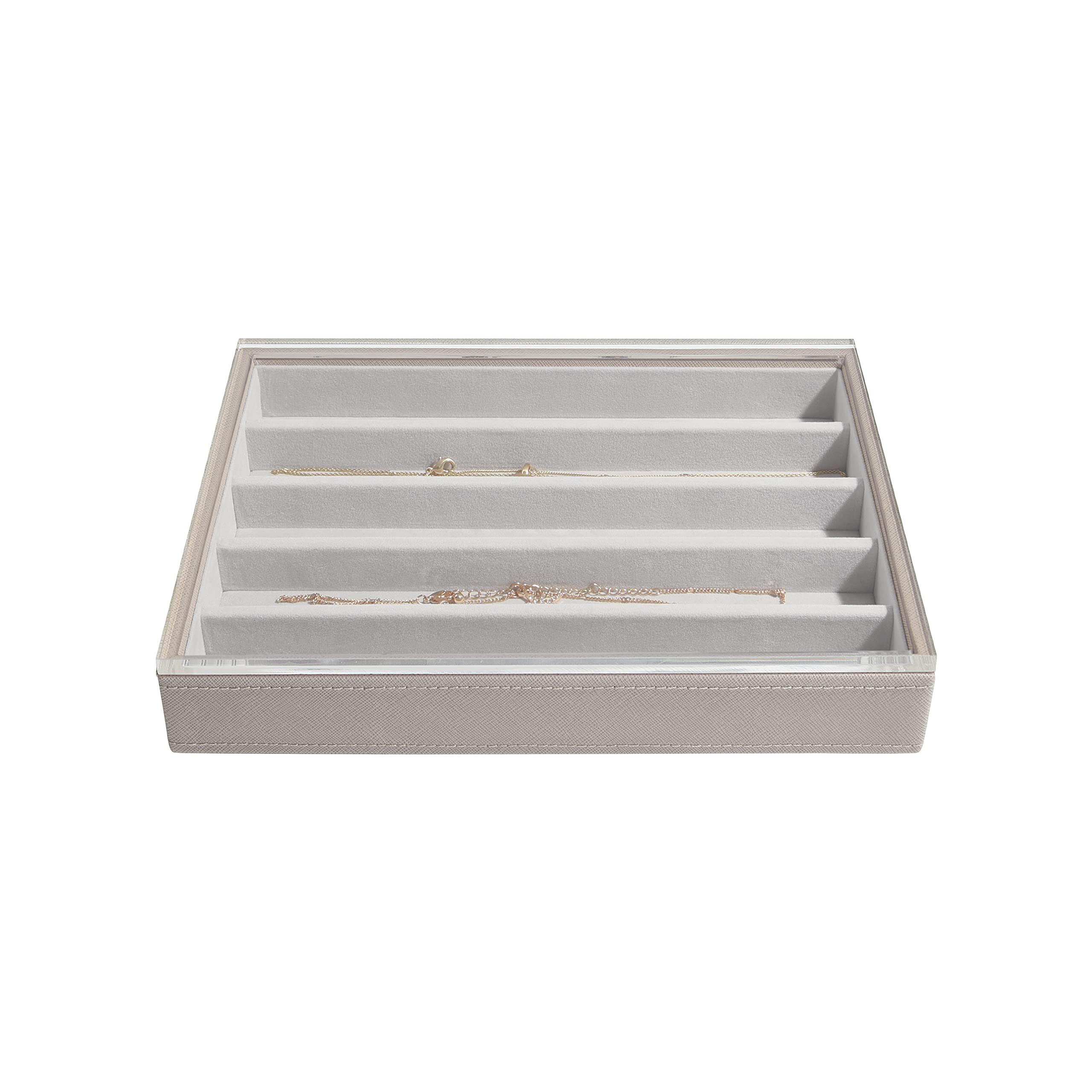Stackers Taupe Classic Medium Jewellery Box Necklace Layer With Acrylic Lid