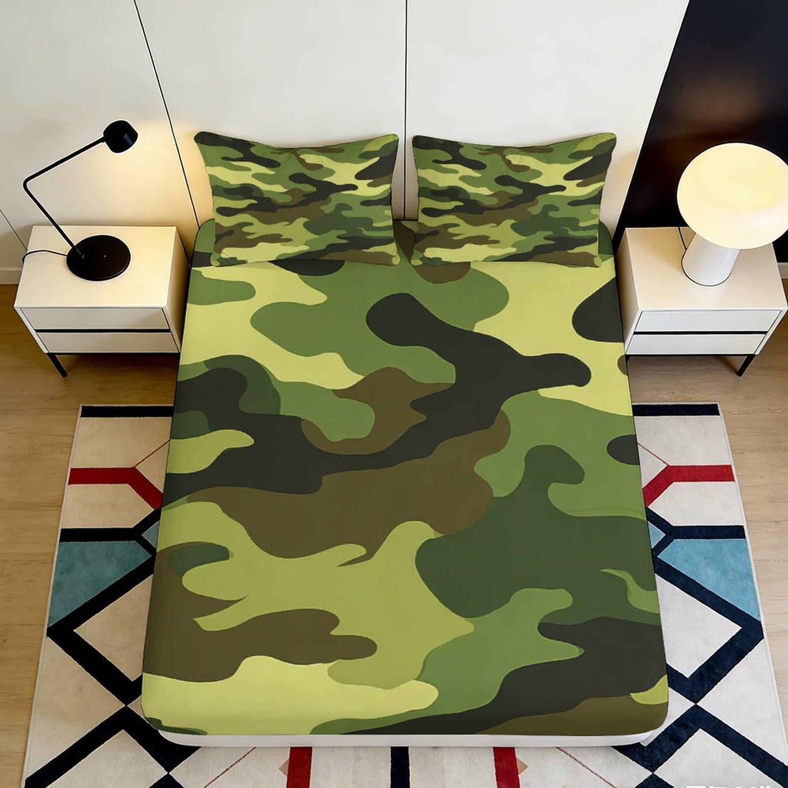 3D Printed Camouflage Fitted Sheet Microfiber Soft Green Army Pattern Mattress Cover Bedroom Dorm Decor 90x200x25cm