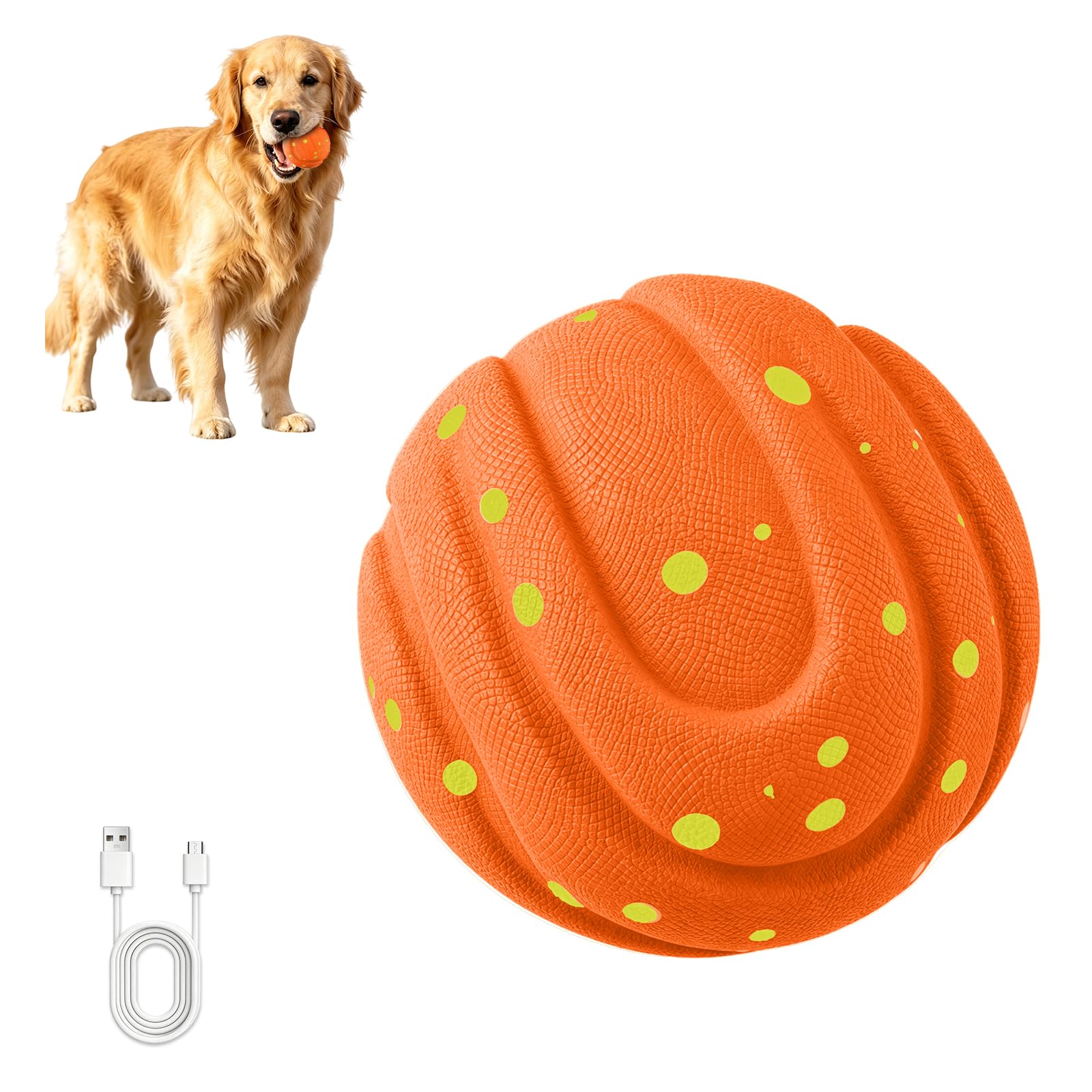 Pelota interactiva Perro,Pelota de Juguetes para Perros,Pelota Perro se Mueve Sola,Juguetes para Perros Inteligentes Recargables USB,3 Modos Juego,para Perros pequeños a Grandes(Naranja)
