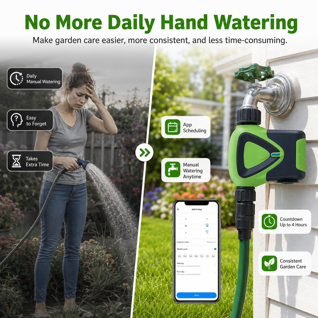 Programmateur Arrosage Zigbee Automatique, Minuteur Jardin Connecté | Programmateur arrosage Zigbee avec Smart Life, horaires personnalisés, compte à rebours et contrôle intelligent pour jardin