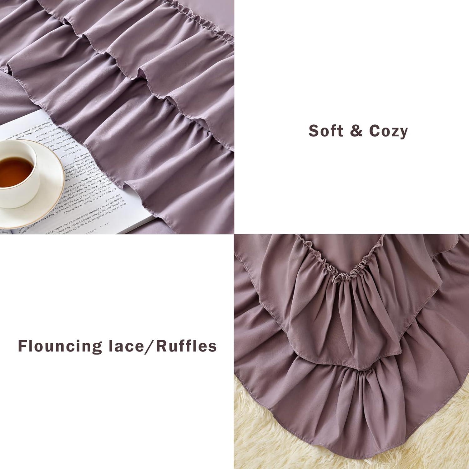 Cupocupa Purple Ruffle King Size Comforter Set, Shabby Chic Boho Bedding Comforter Sets, Fluffy Cozy Bedding Comforters & Sets for All Season, 3PCS Lightweight Farmhouse Rustic Bedding Sets - Image 5