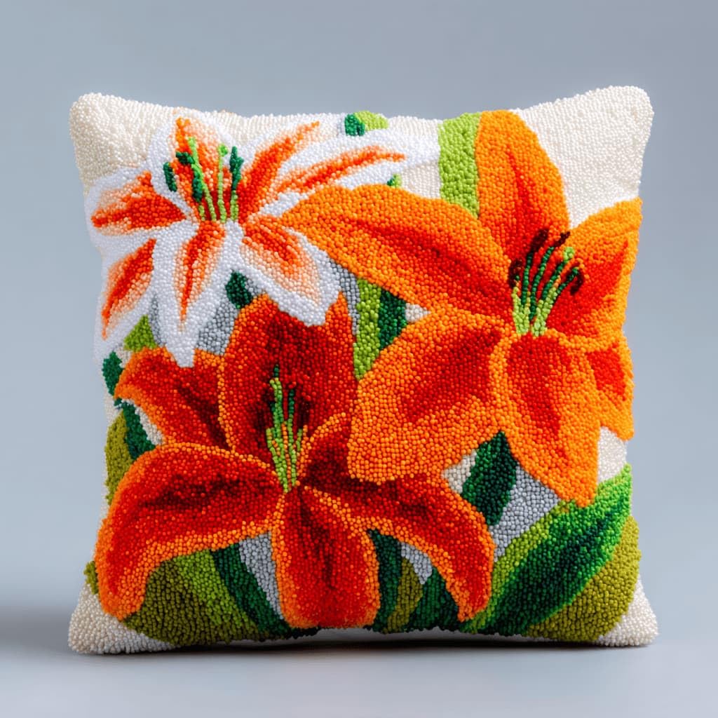 Kitquiver Beginner Latch Hook Cushion Kit,Lily Decor Pillow Cover 43X43Cm