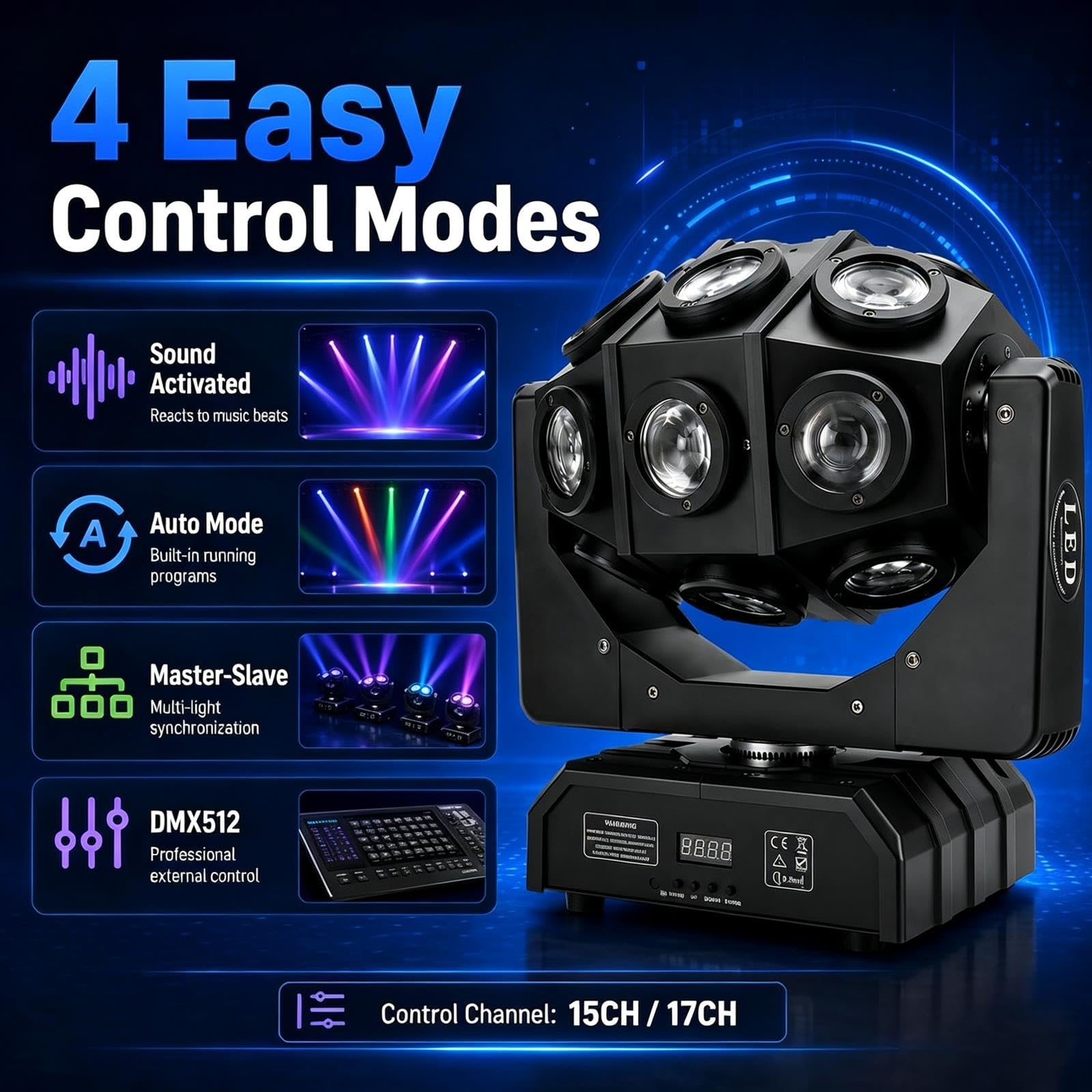 Pełnokolorowa ruchoma głowica RGB o mocy 180W,światło dyskotekowe 4 w 1