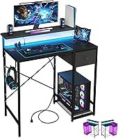 X-cosrack 33.5" Compact Gaming Desk with RGB LED Lights, Power Outlets, Monitor Stand & Storage Drawer - Black