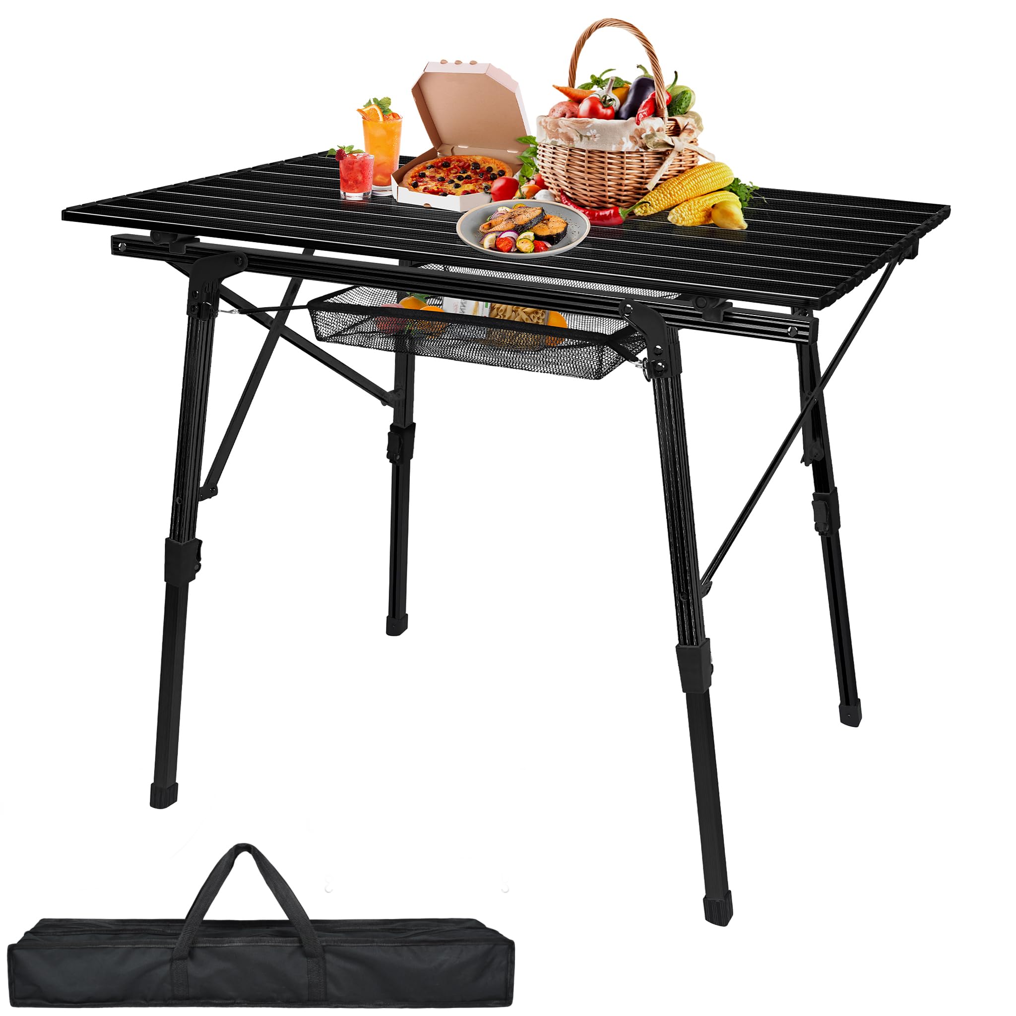 YRHome Table de Camping Pliable et Réglable en Hauteur - 90 x 53 cm en Aluminium - Pour Jardin et Extérieur (Noir)
