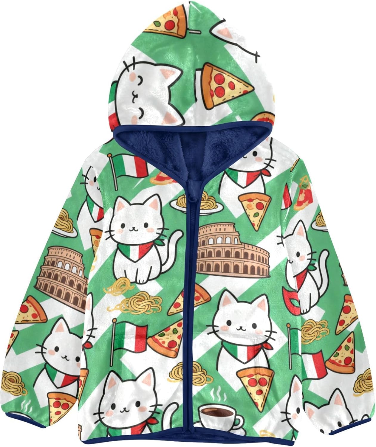 GuoChe Cat and Italian Elements Toddler Fleece Jacket Children Plush Outerwear