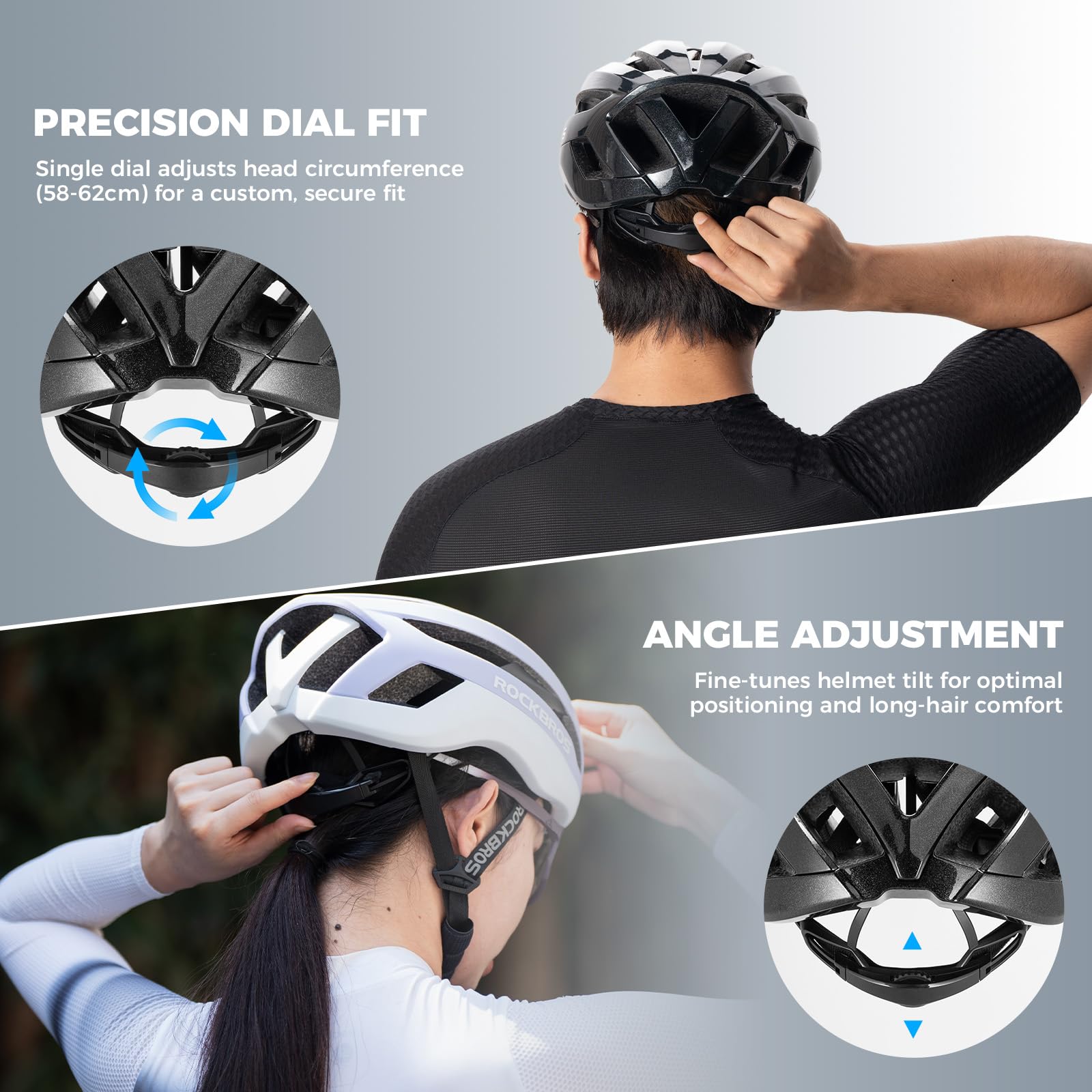 ROCKBROS Casco da Bicicletta Uomo Donna Ventilazione e Traspirante Leggero | Protezione di Sicurezza, Chiusura Magnetica, Fodera Rimovibile, Casco Bici per MTB Ciclismo, Regolabile 58-62 cm