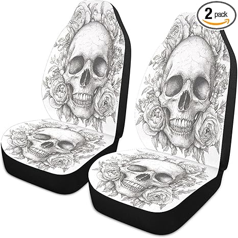 Sugar Skull Car Seat Covers Set of 2 Auto Front Seats Protector High Stretch Back Easy Install Bucket Seat Cover for Car, SUV, Truck