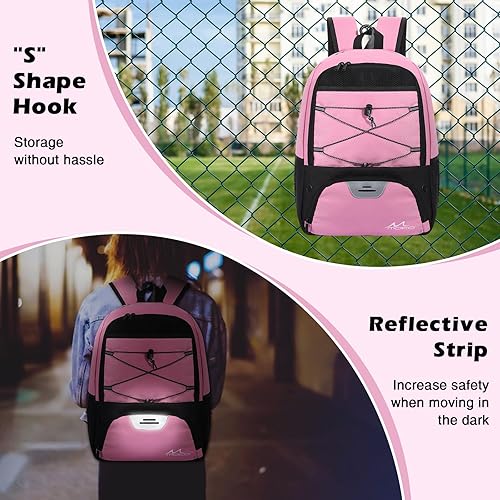 Miniatura 5 de MoKo Mochila de baloncesto con gancho, mochila grande de voleibol y fútbol, bolsa de gimnasio con compartimentos separados para pelotas y zapatos,