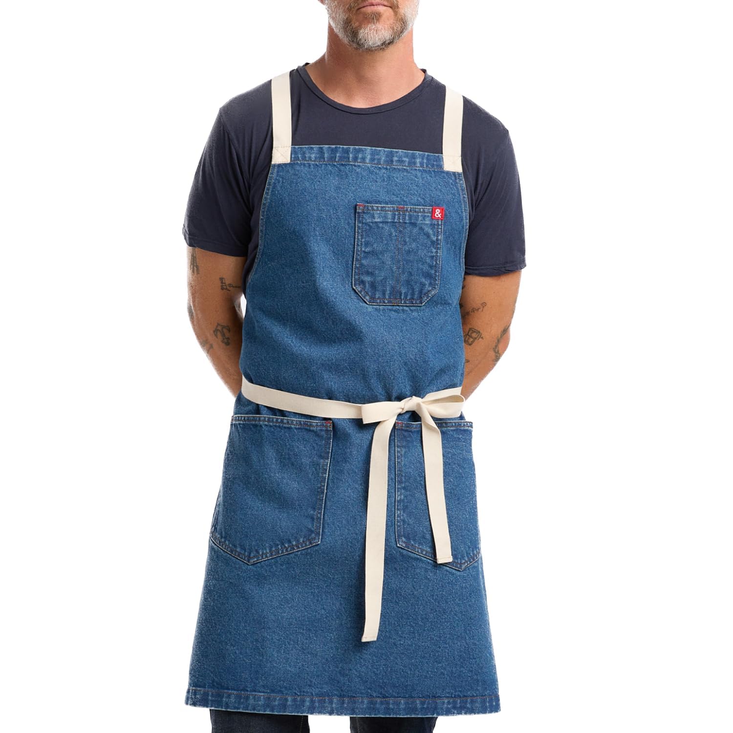 hedley & bennett Crossback Apron - Crossback Chef Apron with Pockets - 100% Cotton Denim, 8oz - Georgia Blue