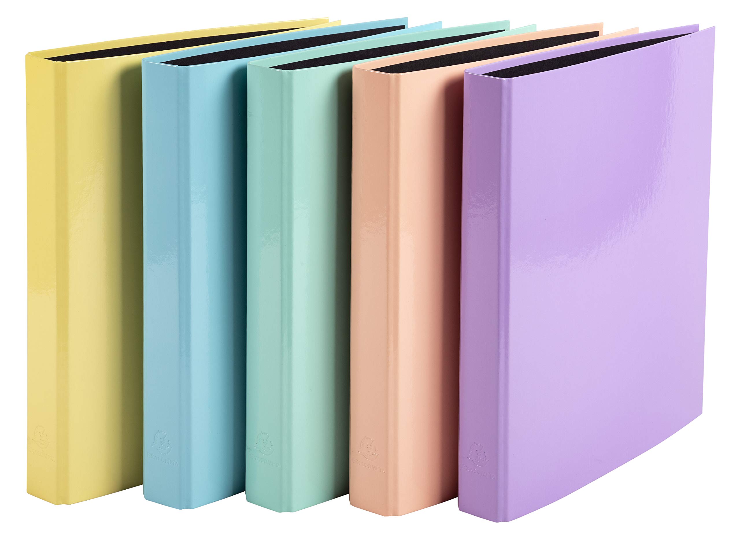 Exacompta - Ref 51560E - Aquarel Collection - Plastic Coated Ring Binder - Suitable for A4 Documents, 4 Rings, 40mm Spine, Black Interior - Assorted Colours (Pack of 10)