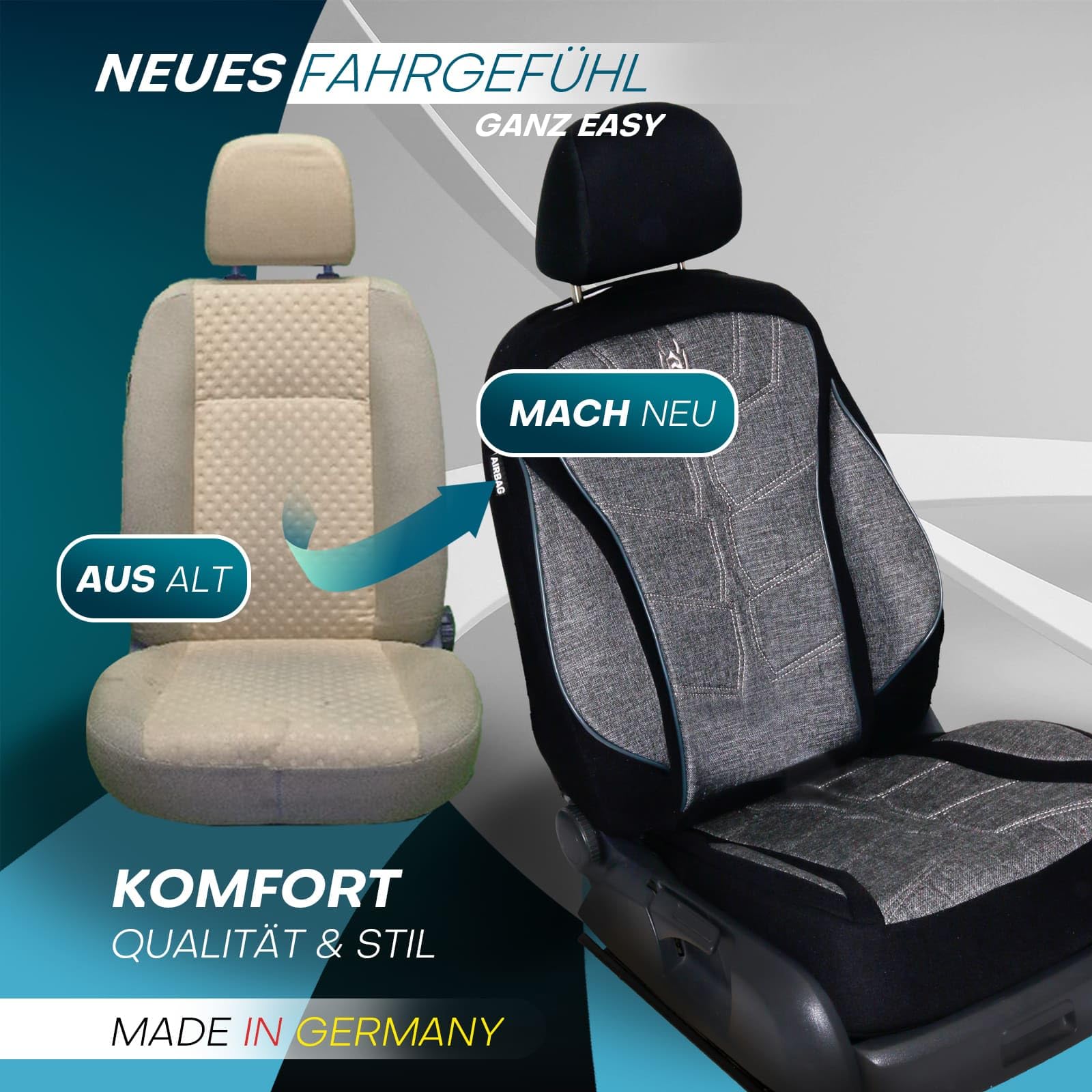 Fundas de asiento aptas para BMW 2 | Color: blanco y negro | Modelo: Prime MT | Fundas de asiento | Fundas de asiento | MT5