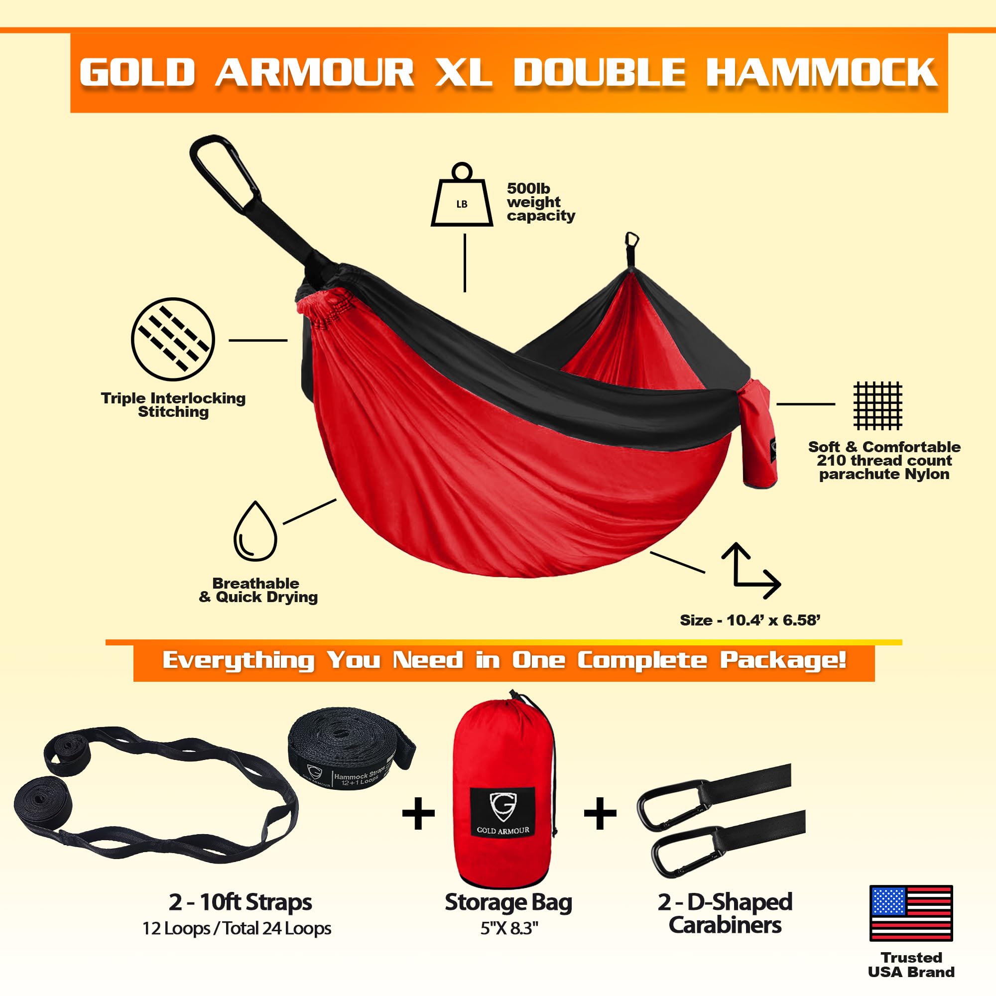 Camping Accessories Gold Armour Camping Hammock - XL Double Parachute