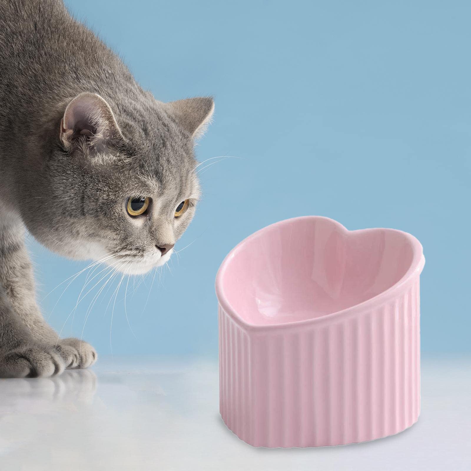 Ciotola Gatto Ciotole Rialzate in Ceramica Inclinata Base Stabile Ciotola Cibo Antiscivolo Design Salvaspazio Facilita Pulizia Adatta per Interni Cani, Rosa