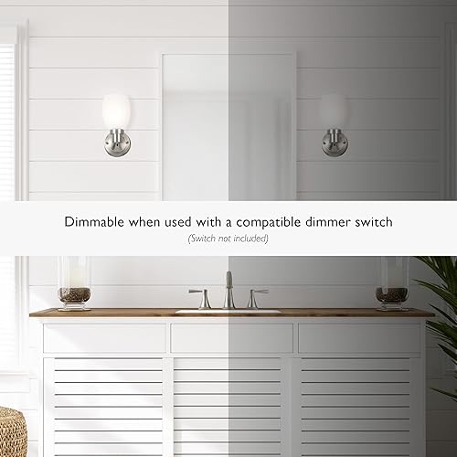 Miniatura 5 de Design House Lydia - Aplique de pared, 1 luz, vidrio esmerilado, regulable, interruptor de encendidoapagado giratorio, níquel satinado, 4.88