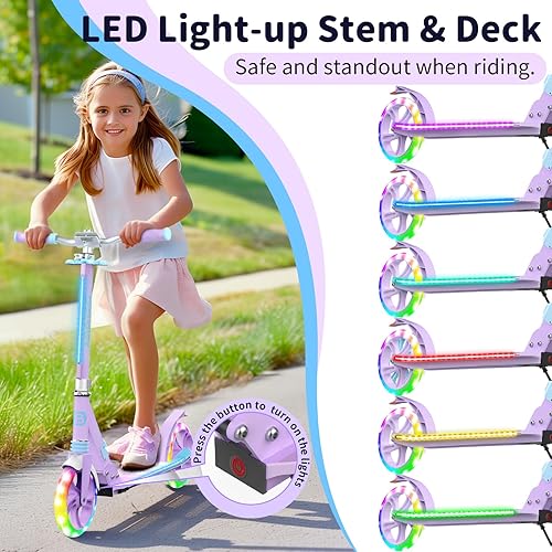 Miniatura 2 de BELEEV V8 Scooters para niños a partir de 6 años con cubierta iluminada, scooter plegable de 2 ruedas para adultos y adolescentes, 4 de altura