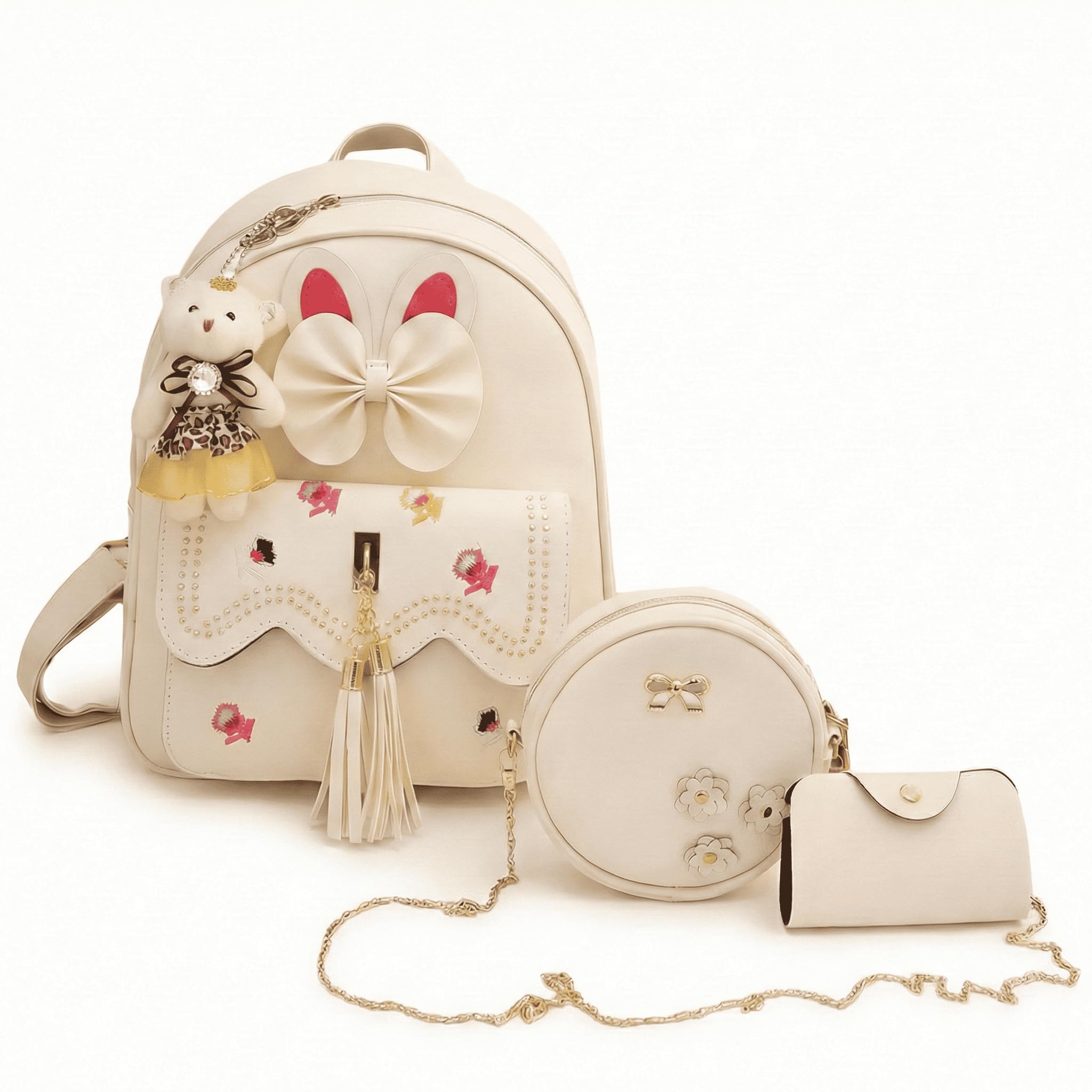 Girls 3-PCS Mini Leather Backpack Sling & Pouch Set for Women's/Rakhi gift for Sister