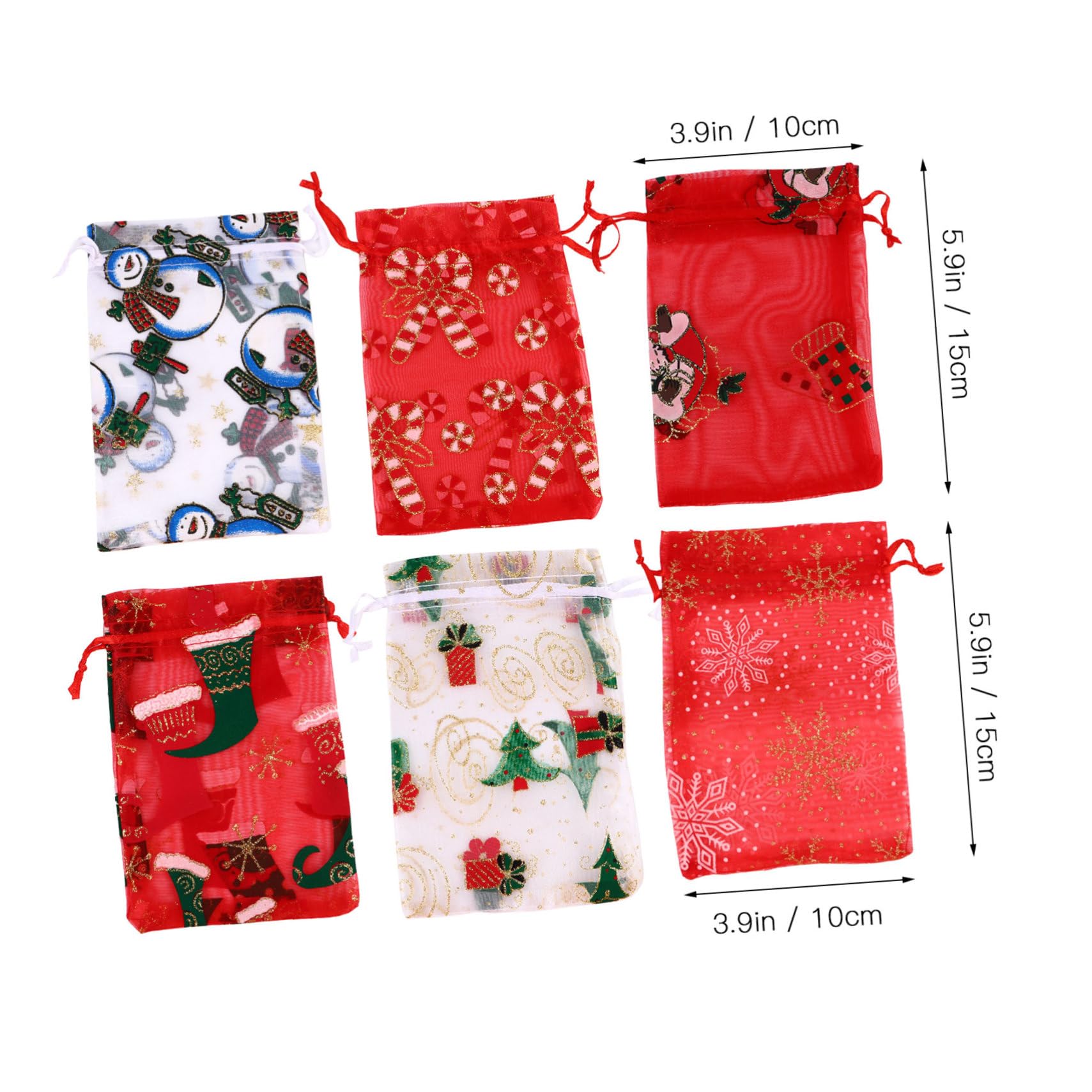 FOYTOKI 50piezas Bolsas De Organza Para Regalos Navideños Con Forma De Copo De Estrella Papá Noel y Alce De Obsequio Para Dulces y Fiestas
