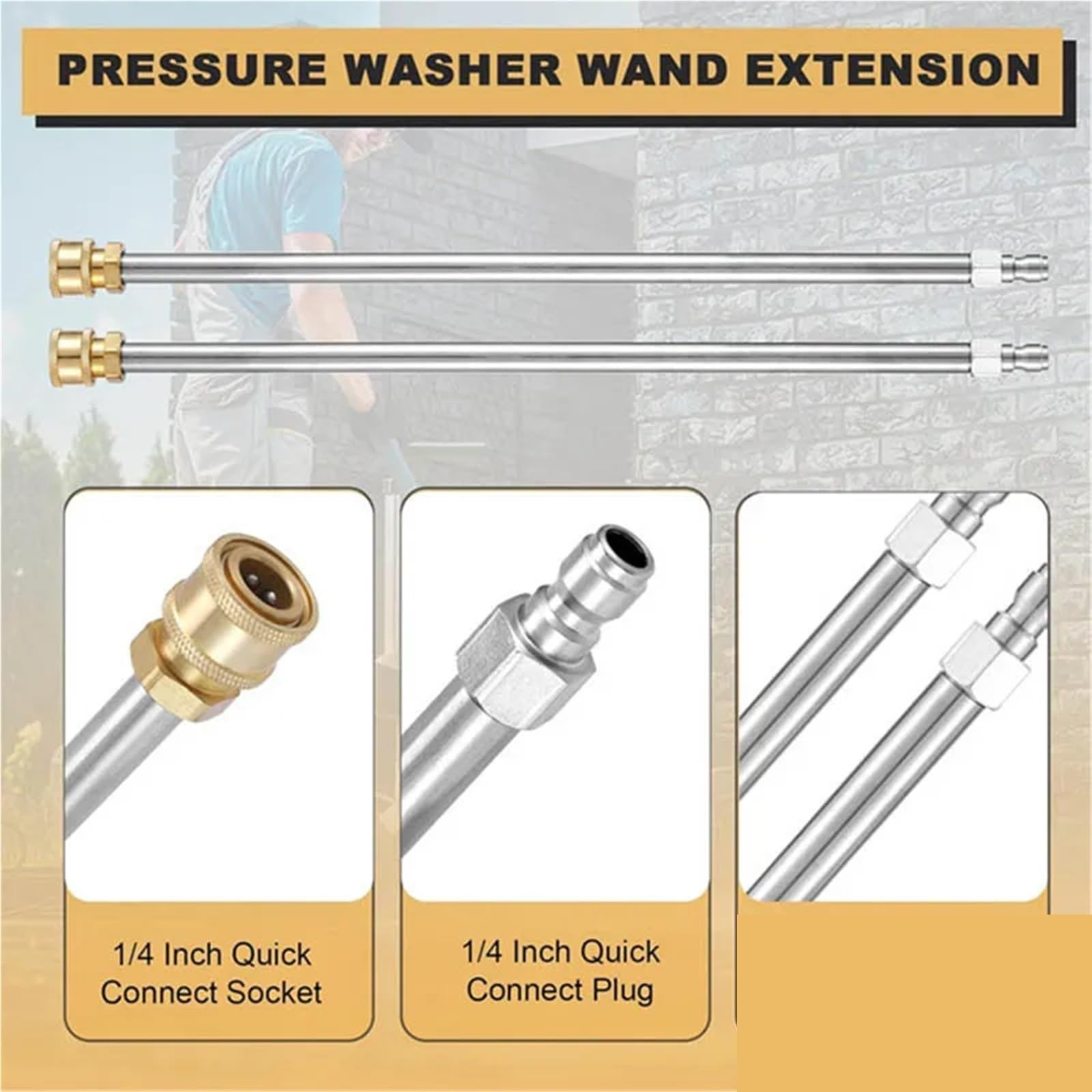 Varilla de Extensión para Hidrolimpiadora Extensión de Acero Inoxidable for hidrolavadora con conexión rápida (1/4 Pulgada) - Alta Resistencia(Color 1)