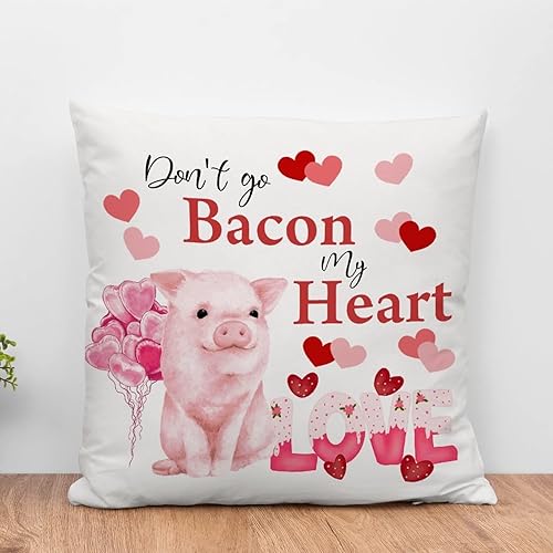 Dont Bacon My Heart Farm Pig - Funda de cojín para sofá diseño de cerdo color rosa y rojo diseño de cerdo de animales de granja decoración del hogar