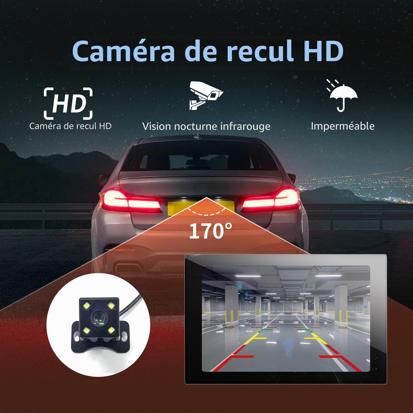 Écran Portable 7 Pouces pour Apple CarPlay et Android Auto | Écran Orientable avec Caméra de Recul, Mirrorlink, Mises à Jour OTA, Commande Vocale Bluetooth