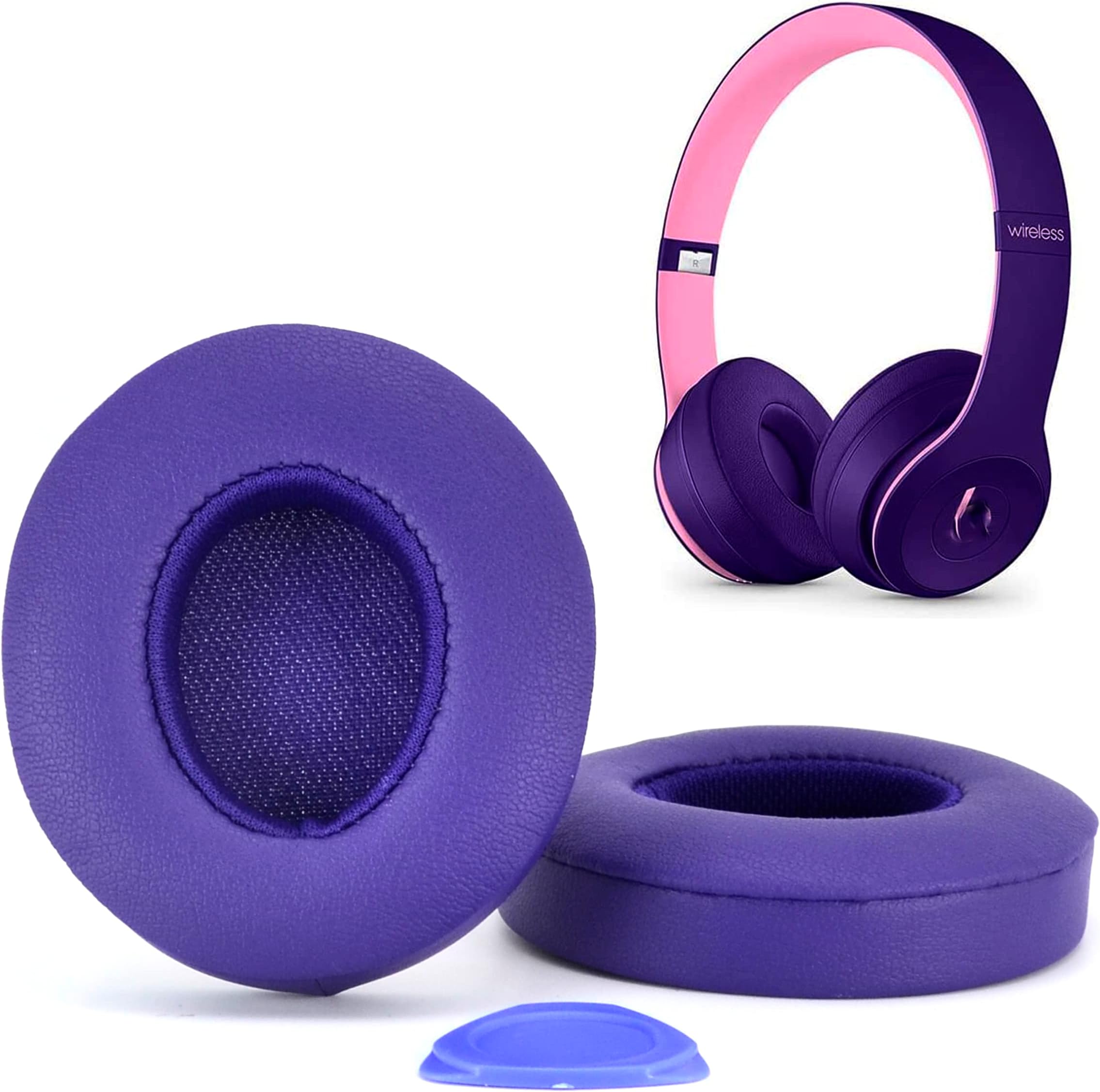 defean Solo3 Solo2 Earpads Replacement Ear Cushion Ear Pads for Solo 3.0 Wireless, Solo 2.0 Wireless On-Ear Headphone,3M Stronger Adhesive, Softer Leather, Noise Isolation Foam (Pop Purple)