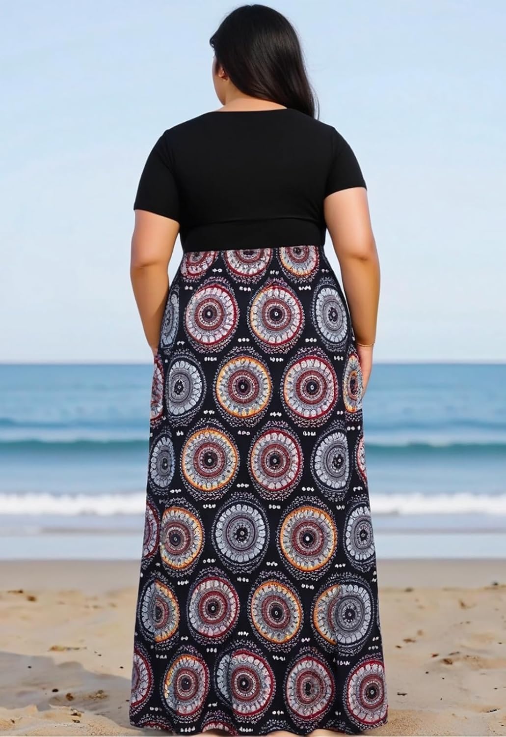 Nemidor Plus Size Maxi Dresses for Curvy Women Casual Short Sleeve Chevron Print Long Dress with Pocket 14-26 - Image 2