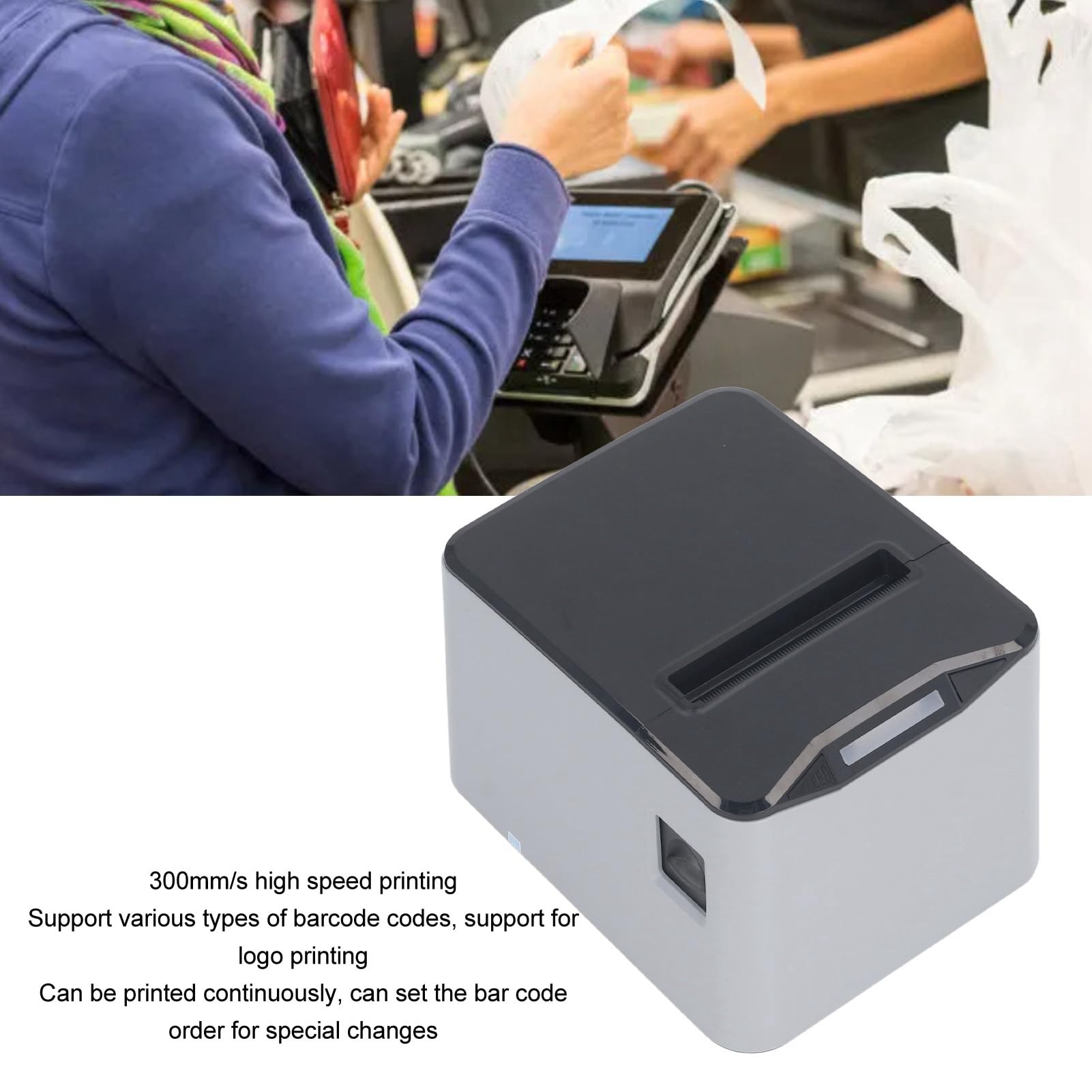 VBESTLIFE Thermo-Belegdrucker, 80-mm-USB-Thermo-Belegdrucker, Restaurant-Küchendrucker mit Automatischer Schneideunterstützung, Kassenschublade, USB-Seriell-Ethernet-Schnittstelle