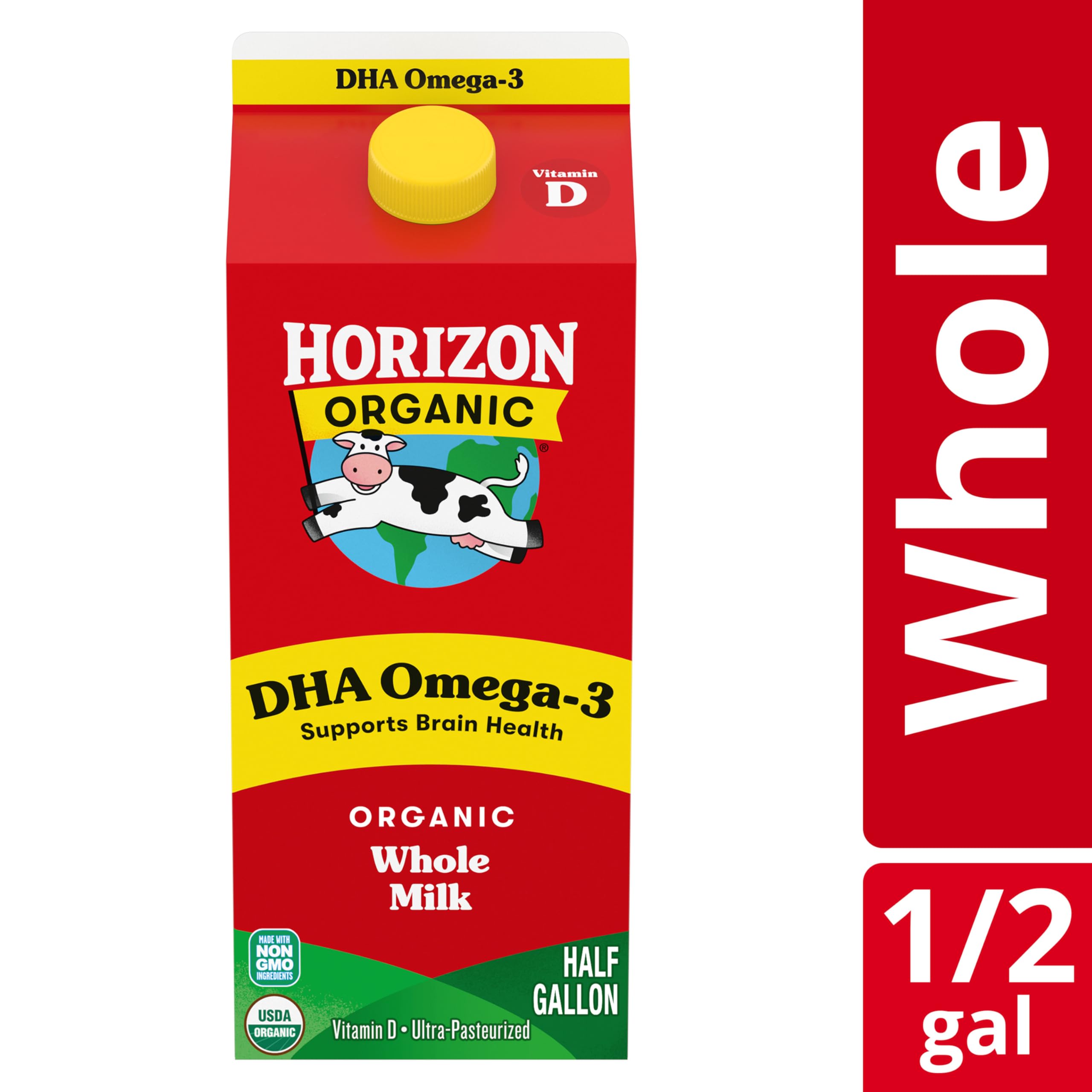 Horizon Organic DHA Omega-3 Milk, DHA Whole Milk, 64 fl oz Half Gallon Carton