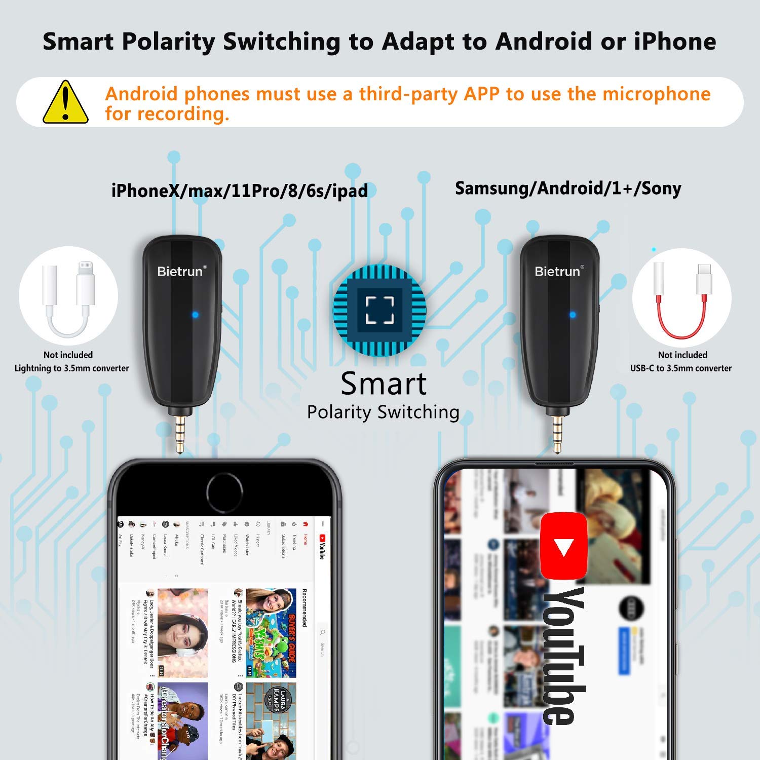 Bietrun Portable Wireless Lavalier Microphone for iPhone/Android Phone