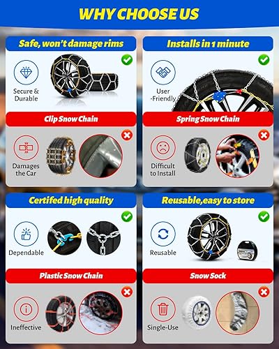 Miniatura 4 de Cadenas para nieve para autos, SUV y camionetas, cadenas para neumáticos de colocación automática en 1 minuto, instalación fácil, reutilizables y