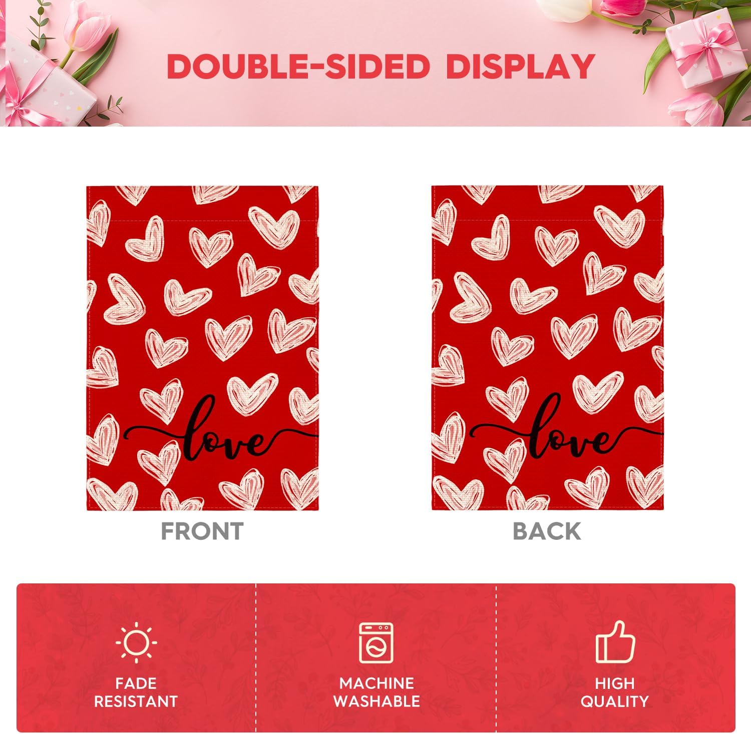 AVOIN colorlife Valentines Day Love Heart Garden Flag 12x18 Inch Double Sided Outside, Romantic Anniversary Yard Outdoor Flag - Image 6