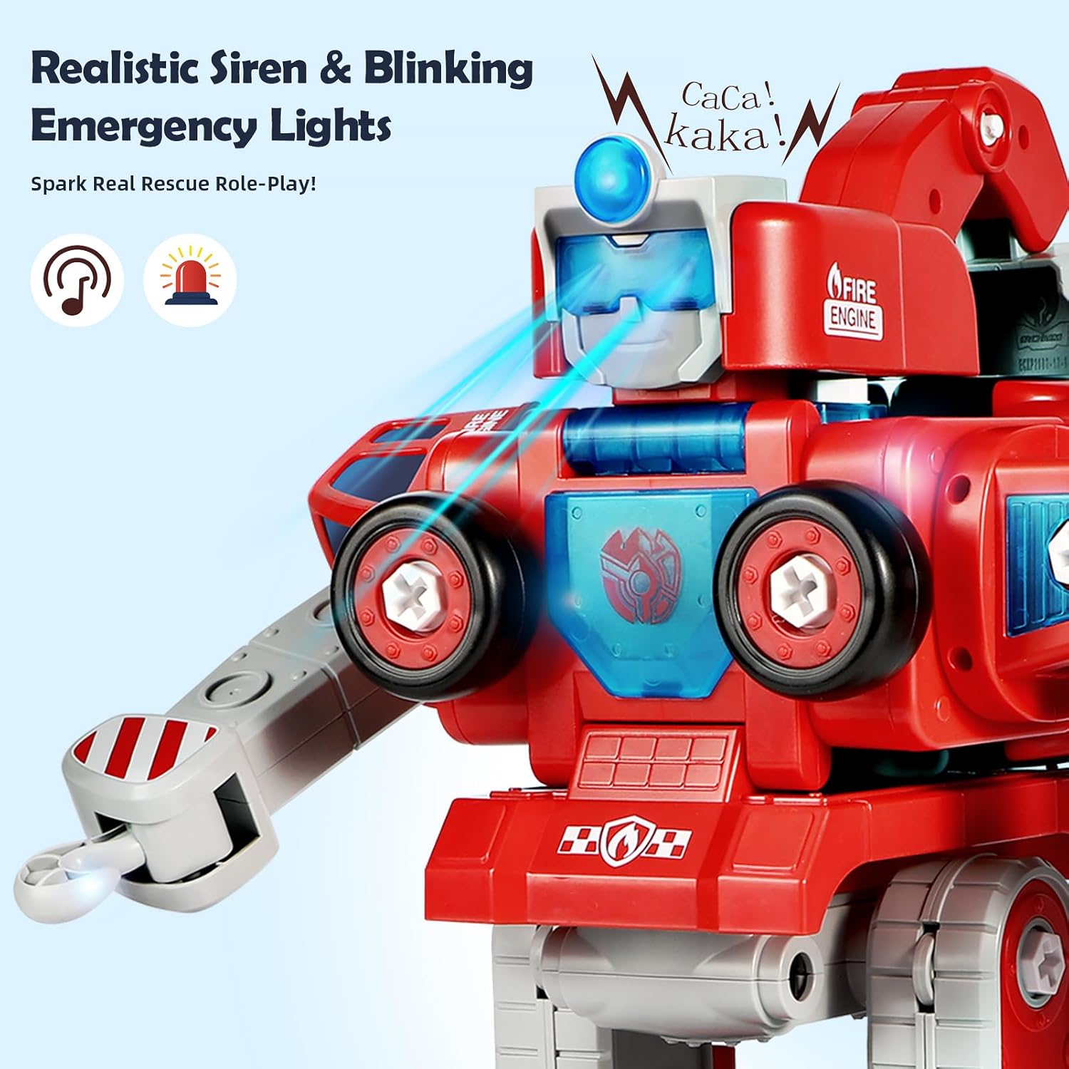 Transformers Toys for3 4 5 6 7 8 Year Old Boys, 5-in-1 Fire Truck Car Toys Take Apart Transform to Robot, STEM Montessori Drill Screw Set, Valentines Easter Basket Stuffers Birthday Gifts - Image 6