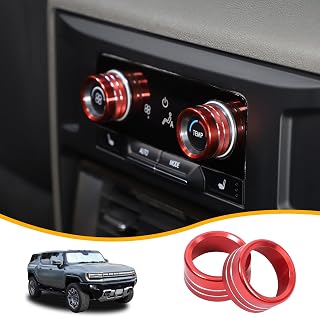 Air Conditioner Switch Control Button Knob Cover Compatible with 2024-2025 Hummer EV Accessories Rear Climate Control Knob Covers, Aluminum Alloy AC Decal Trim Rings Interior 2Pcs (Red)