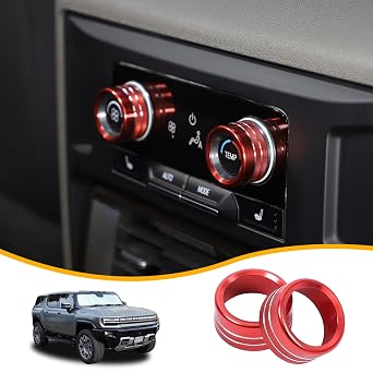 Air Conditioner Switch Control Button Knob Cover Compatible with 2024-2025 Hummer EV Accessories Rear Climate Control Knob Covers, Aluminum Alloy AC Decal Trim Rings Interior 2Pcs Red