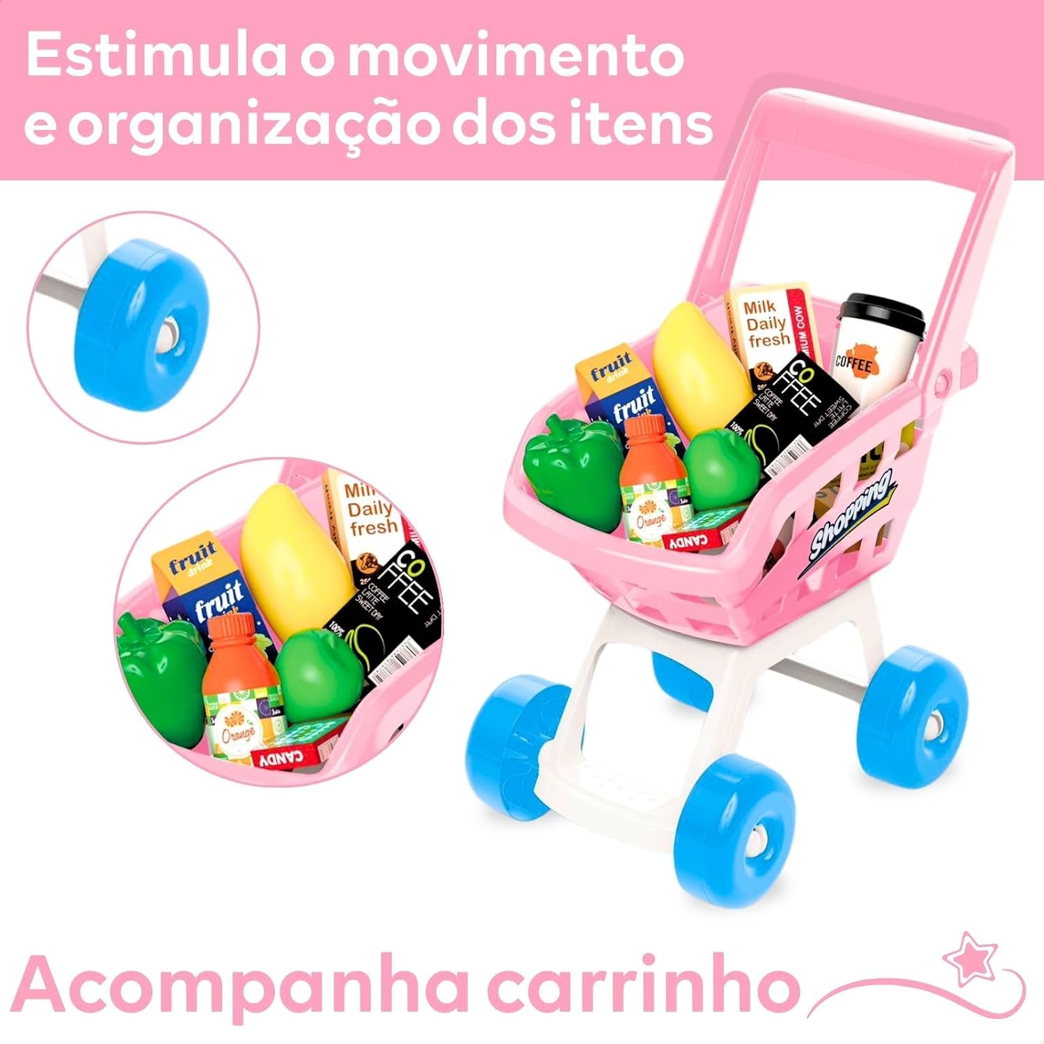Mercadinho Infantil Caixa Registradora e Carrinho Brinquedo Faz de Conta Scanner