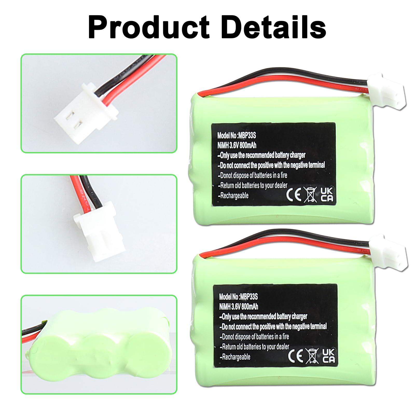 Batteria di ricambio Ni-MH per baby monitor da 3,6 V, 800 mAh, per Motorola MBP36S MBP36 MBP481 MBP482 MBP483 VTech BM5463 Baby Monitor Surveillance, Babyphone GP80AAAHC3BMX HRMR03 batteria AAA