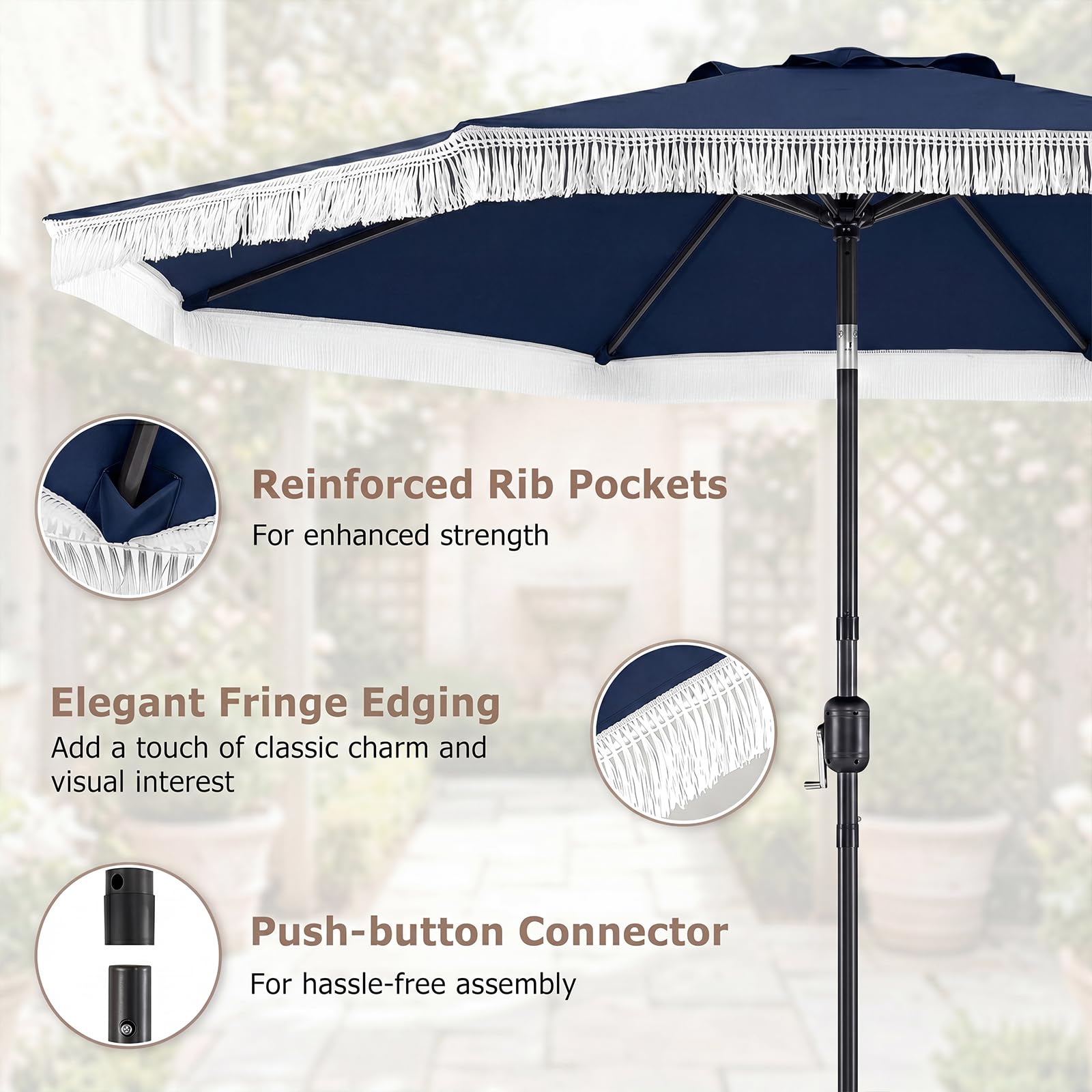 KOMFOTTEU Ø 270 cm Parasol de Jardin Exterieur, inclinable à 30°