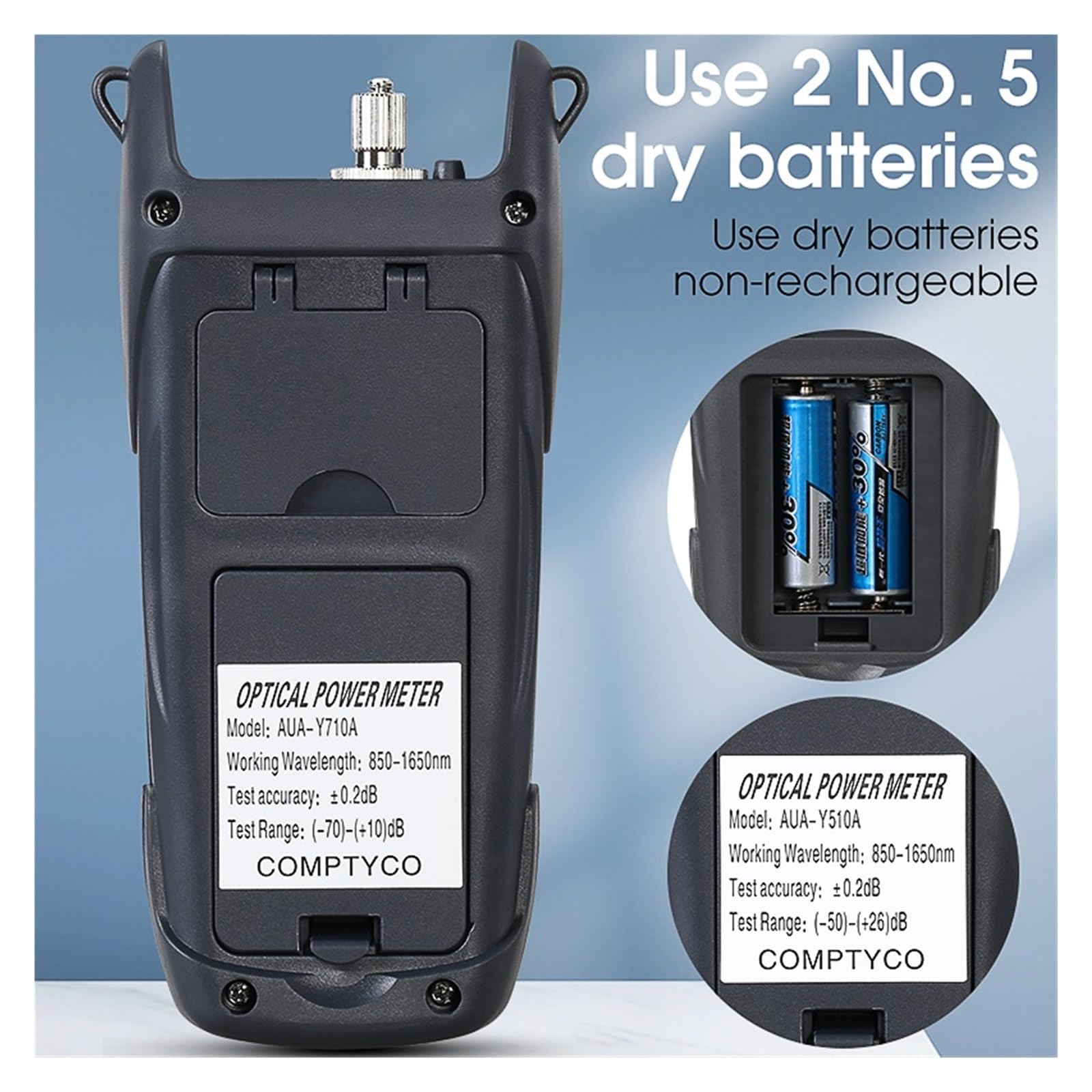 Medidor de luz, Medidor de potencia fibra óptica alta precisión AUA-Y510A/Y710A con luz LED, medidor OPM(Y710A)