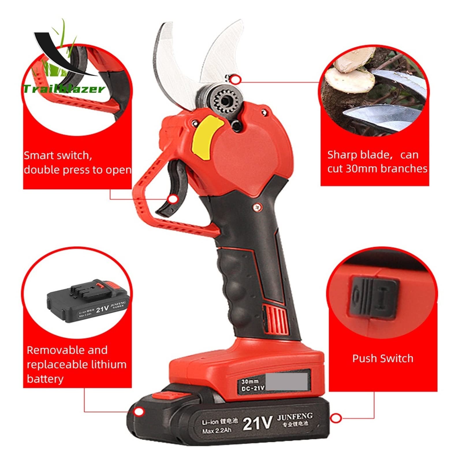 Tijeras de podar eléctricas Tijeras for Ramas de jardín, Tijeras eléctricas de Litio for Cortar árboles frutales, Ramas Tijeras eléctricas Profesionales (Size : 25mm 1 Battery)