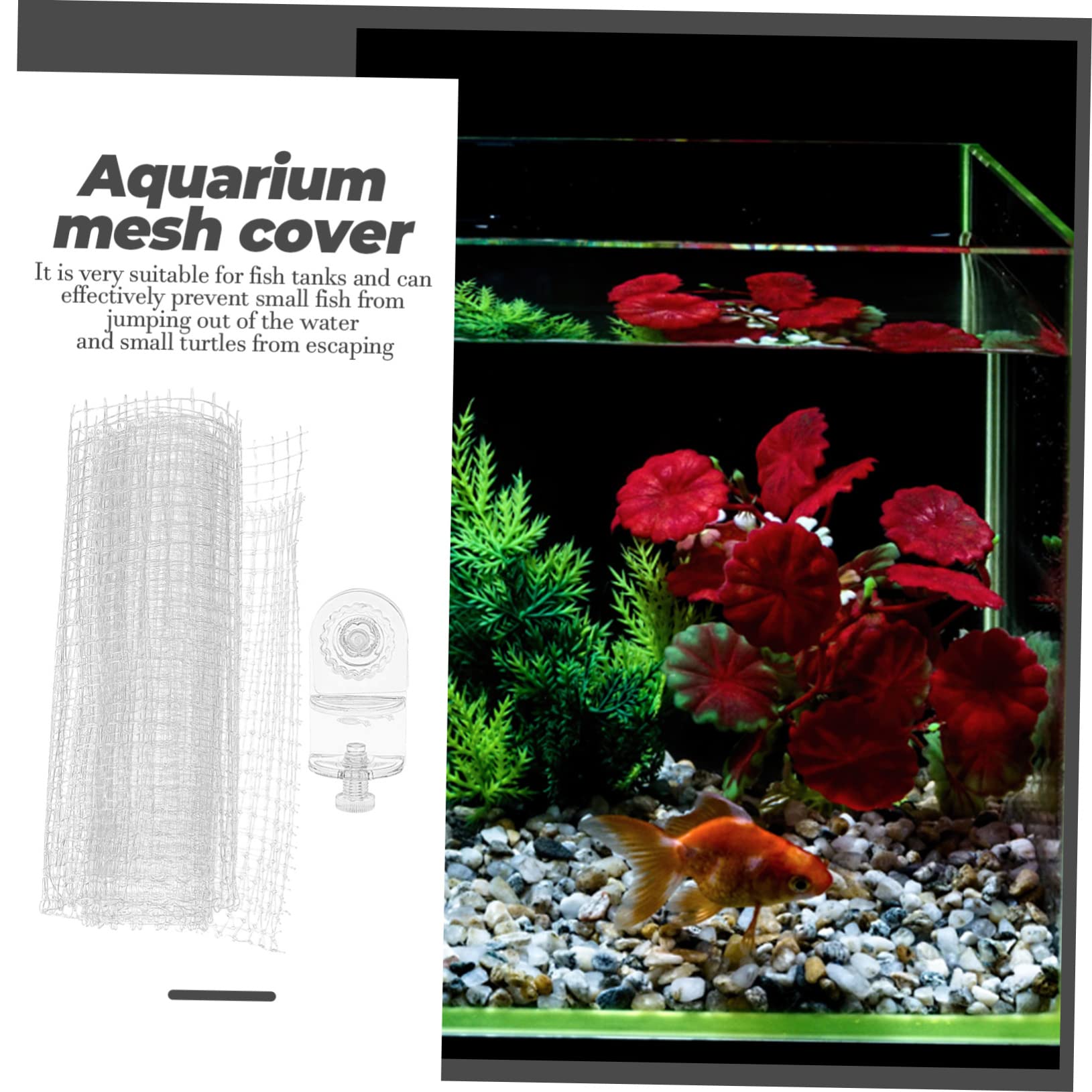 TEHAUX Couvercle D'Aquarium Filet Anti-Saut Transparent, Filet De Protection Ajustable Et DéCoupable, Accessoire Pratique pour Aquarium, EmpêChe Les Poissons De Sauter Et ProtèGe Contre Les Chats