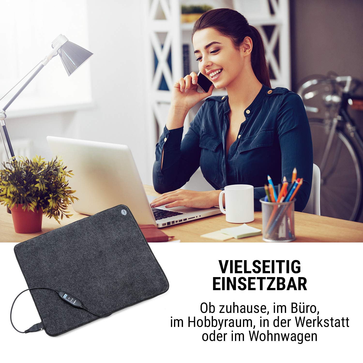oneConcept Magic Carpet DLX Heizmatte Heizteppich, 60 x 70 cm, Leistung: 100 Watt, 4 Temperaturstufen, Timer-Funktion, LCD-Display, rutschfest, anthrazit