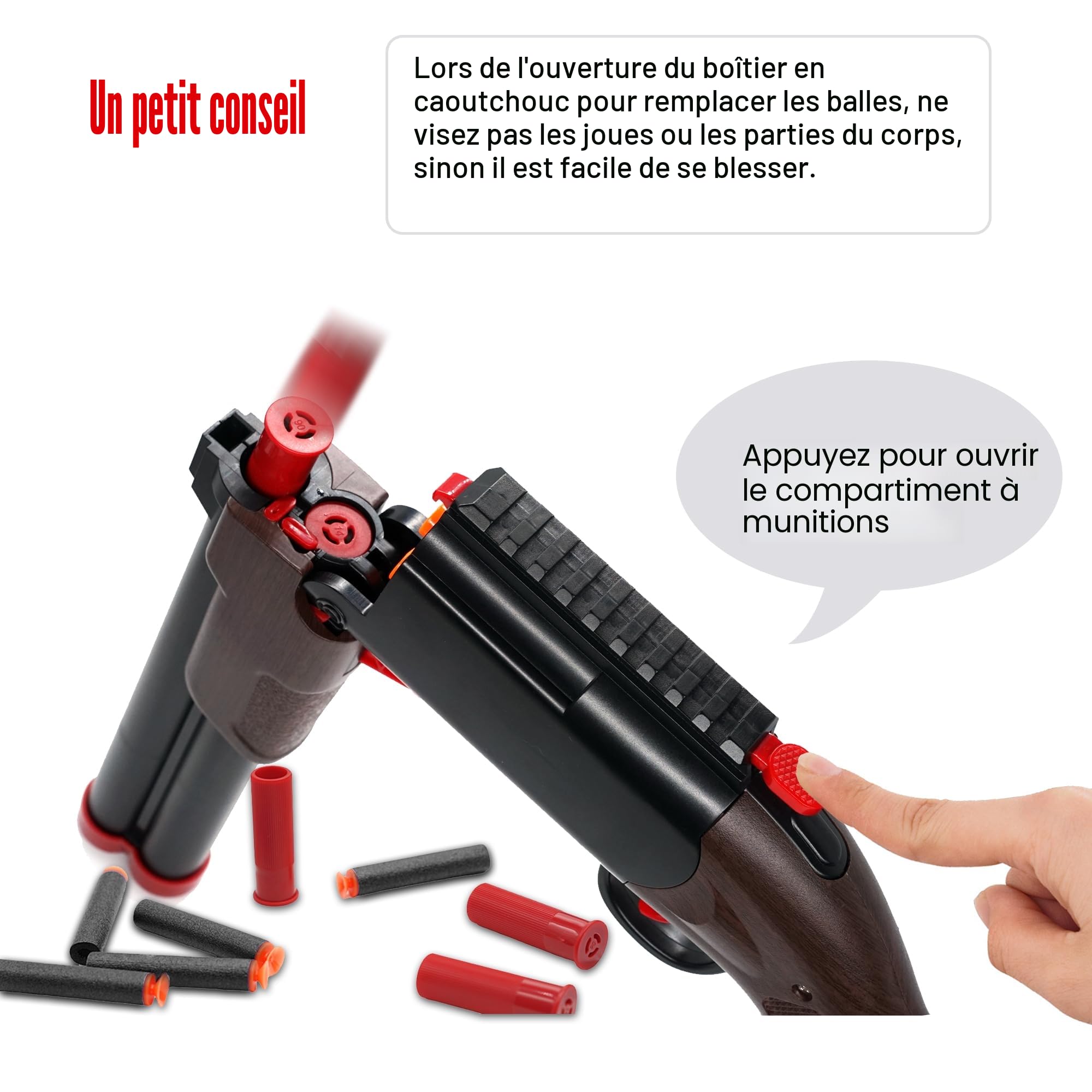 Jouet Fusil de Chasse à Double Canon, Blaster en Mousse EVA et 80 Balles Souples et 12 Cartouches éjectables, Cadeau d'anniversaire de Noël de Jouet de Fléchettes pour Garçon de Plus de 8+ Ans（Brun）