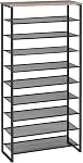 HOOBRO 10-Tier Shoe Rack, Large Capacity Shoe Storage Organizer, Holds 36-45 Pairs of Shoes, Metal Frame, Industrial, for Entryway, Hallway, Closet, Dorm Room, Industrial, Rustic Brown BF171XJ01